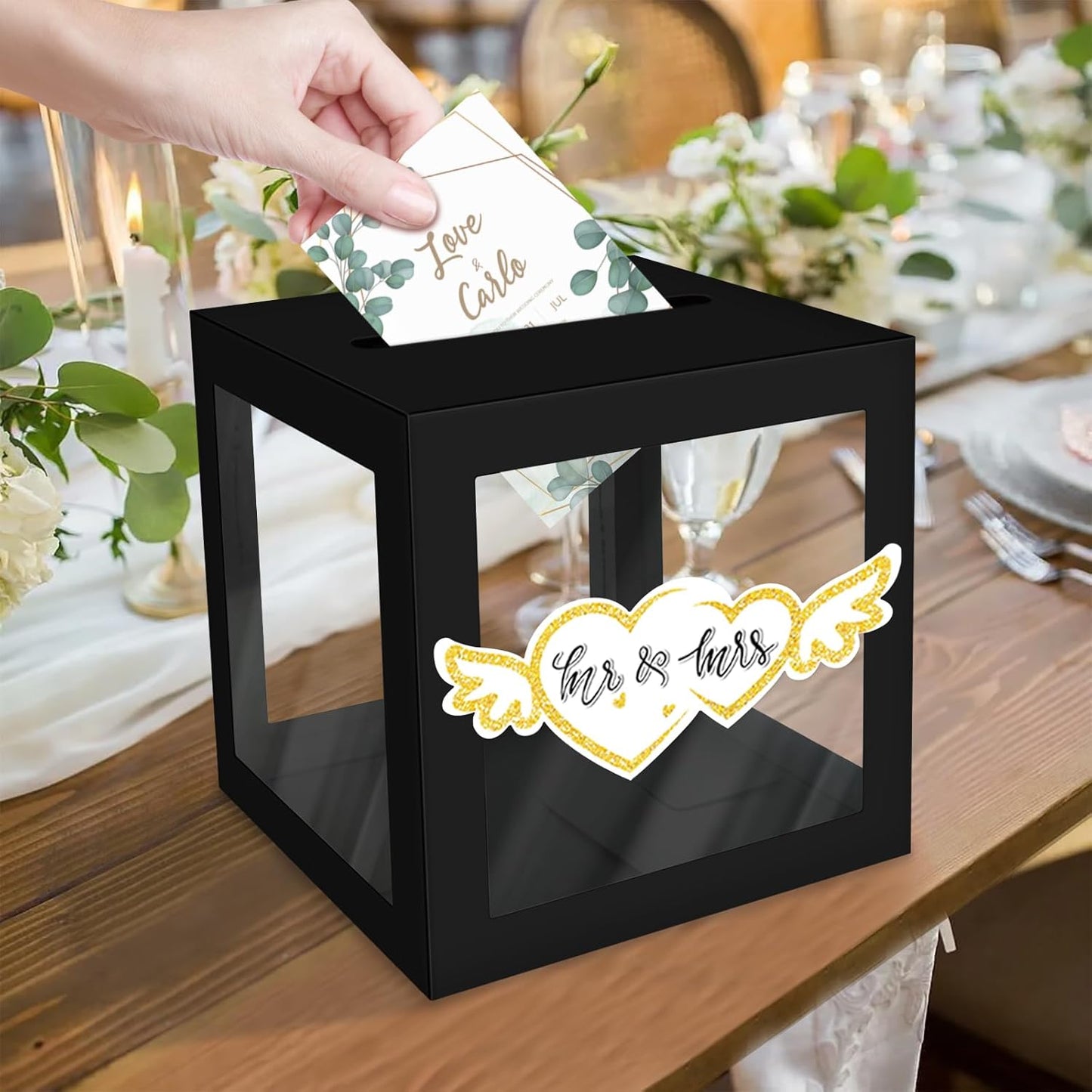 1 Pack Black Card Box for Party, Transparent Wedding Card Box Gift Cards Receiving Box Money Box for Birthday, Bridal or Baby Showers, Retirement, Anniversary, Graduation