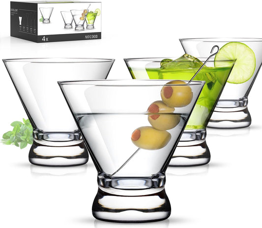 LUNA & MANTHA Martini Glasses, Martini Cocktail Glasses for Margarita, Manhattan, Cosmopolitan, Espresso, Home Bar, Evening Parties, Birthdays, Housewarming Gift,Stemless Set of 4 8oz