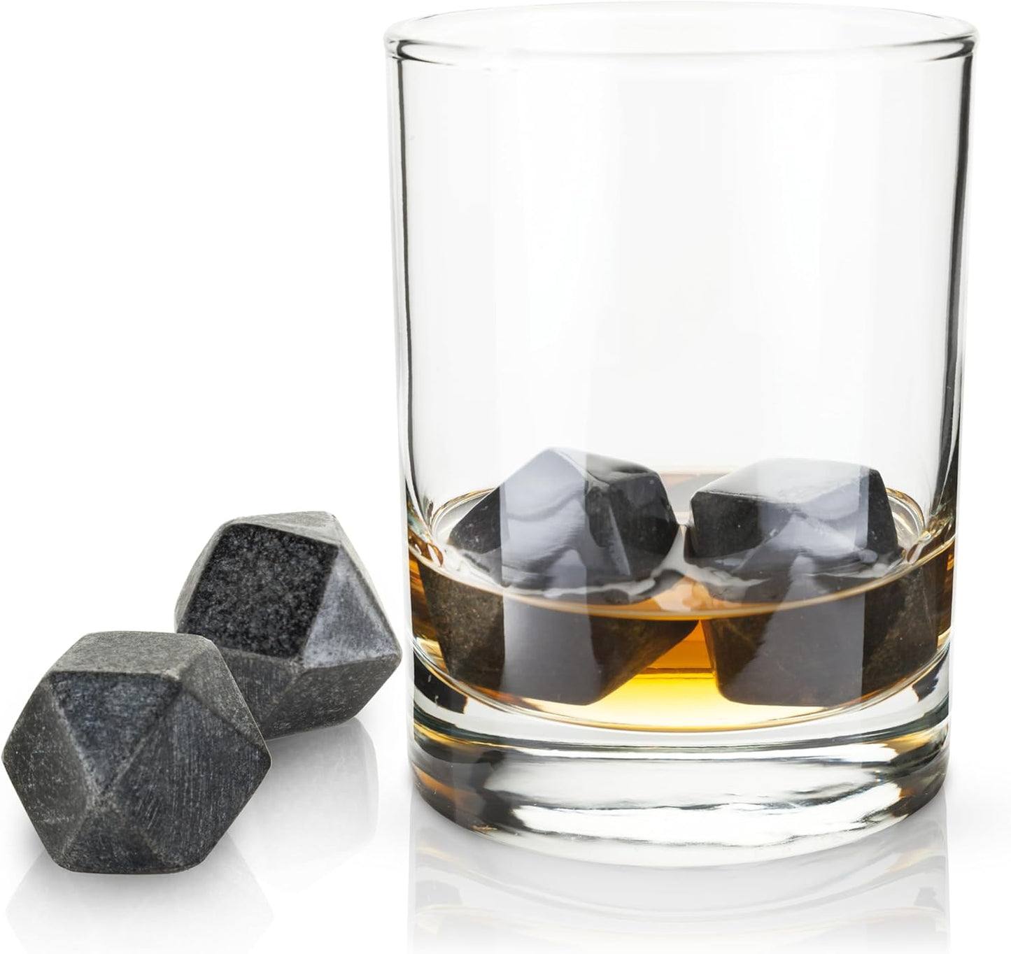 Viski Glacier Rocks Hexagonal Basalt Stones, Bourbon Stones, Whiskey Stones Set of 4, Chilling Stones for Drinks, Whiskey Accessories
