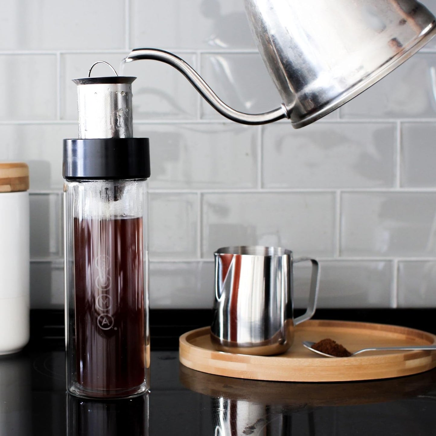 SOMA Double Wall Glass Tea and Coffee Cold Brew Bottle, Black, 12oz (SM18501K)