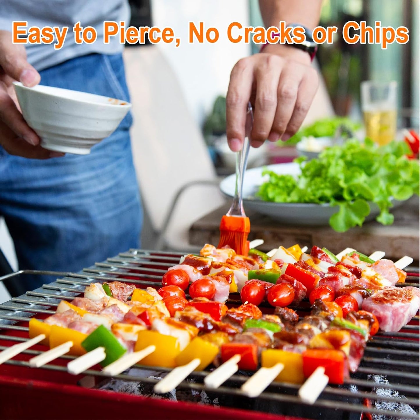 Bamboo Skewers for Appetizers, [4.7 Inch, 300PCS] Long Cocktail Picks Fancy Toothpicks for Appetizers, Flat Paddle Wooden Skewers Food Sticks for Party Drinks Fruit Charcuterie