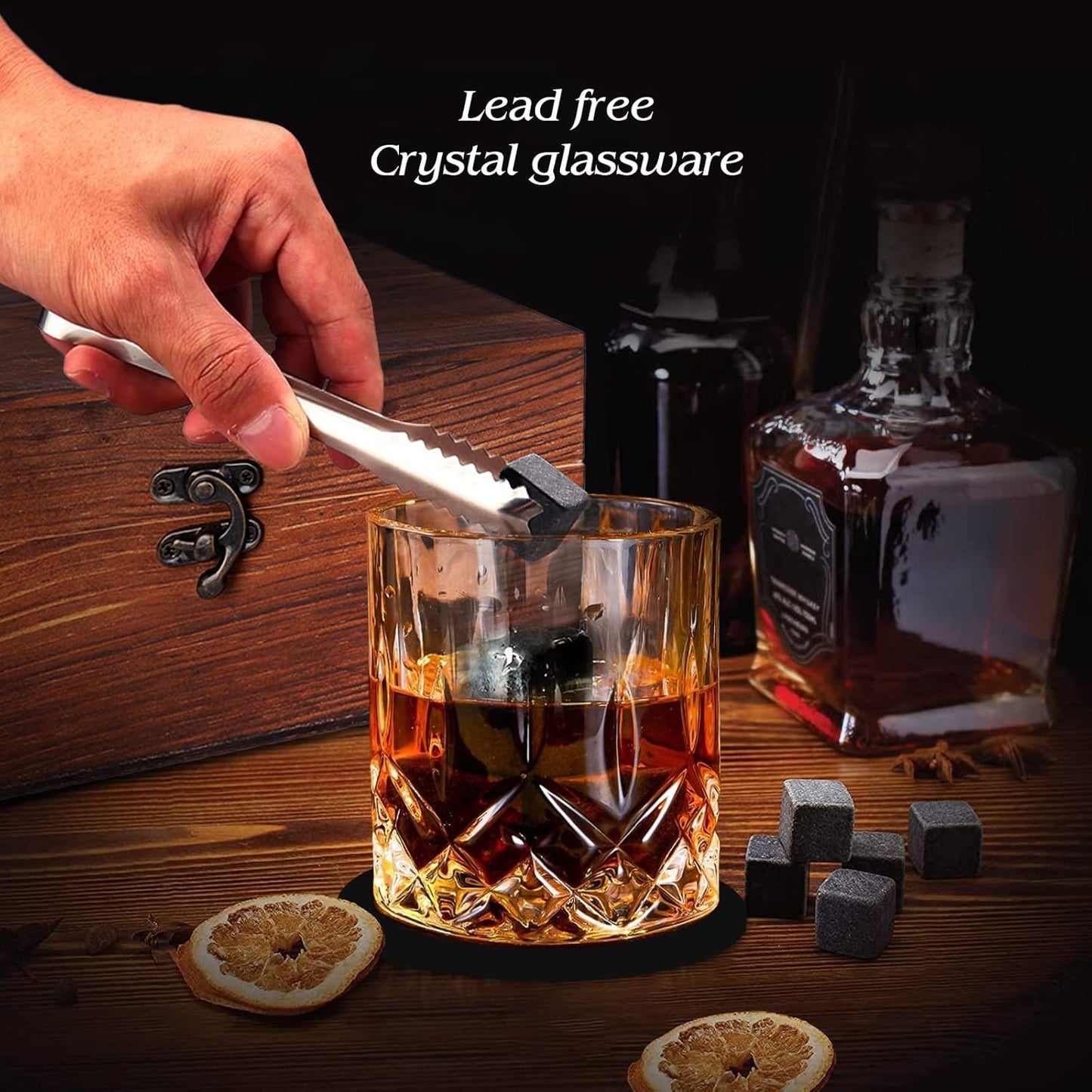 Whiskey Stones Gift Set - DIOXADOP Whiskey Glass Set Gifts for Men, 8 Granite Chilling Whisky Rocks, 2 Crystal Whisky Glasses - Best Gifts for Men Dad Husband Boyfriend Birthday Present
