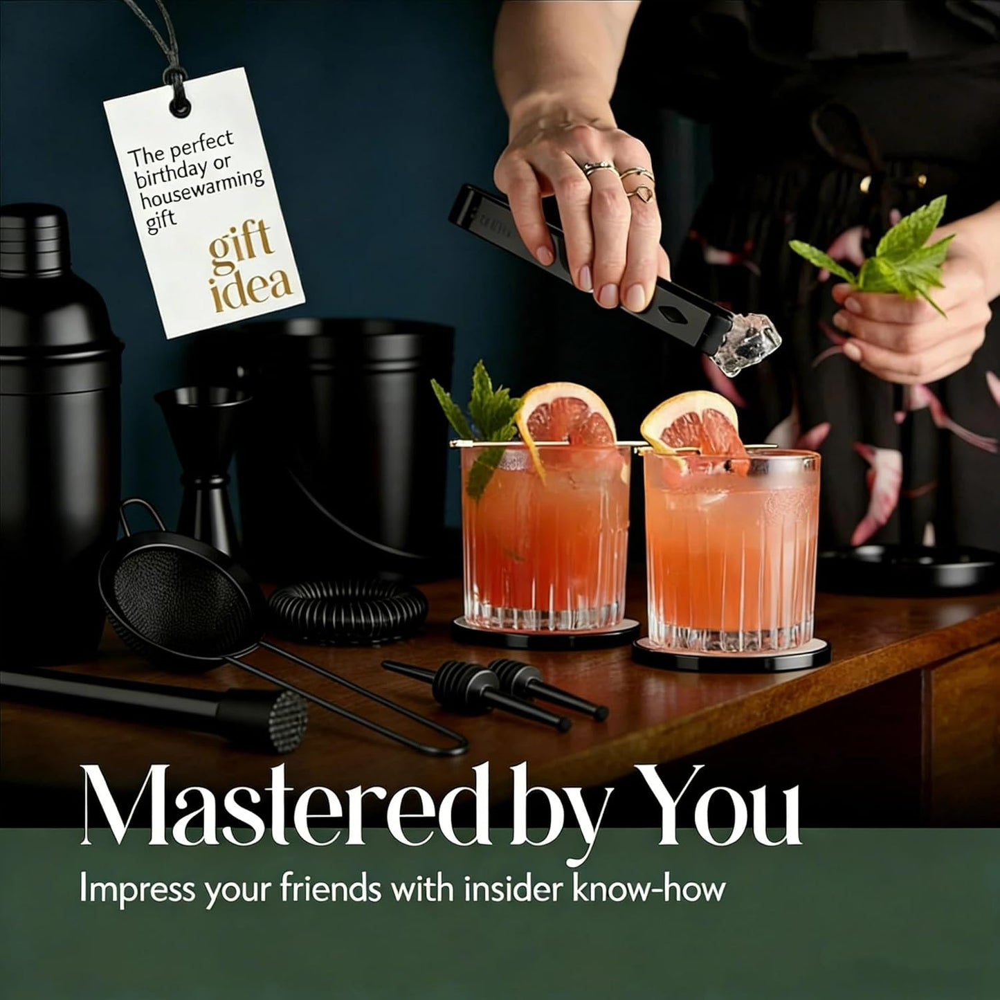 Homestia Black Cocktail Shaker Set, 11-Piece Stainless Steel Bartender Kit with Weighted Shaker, Strainer, Jigger, Muddlers - Professional Mixology Bar Tools