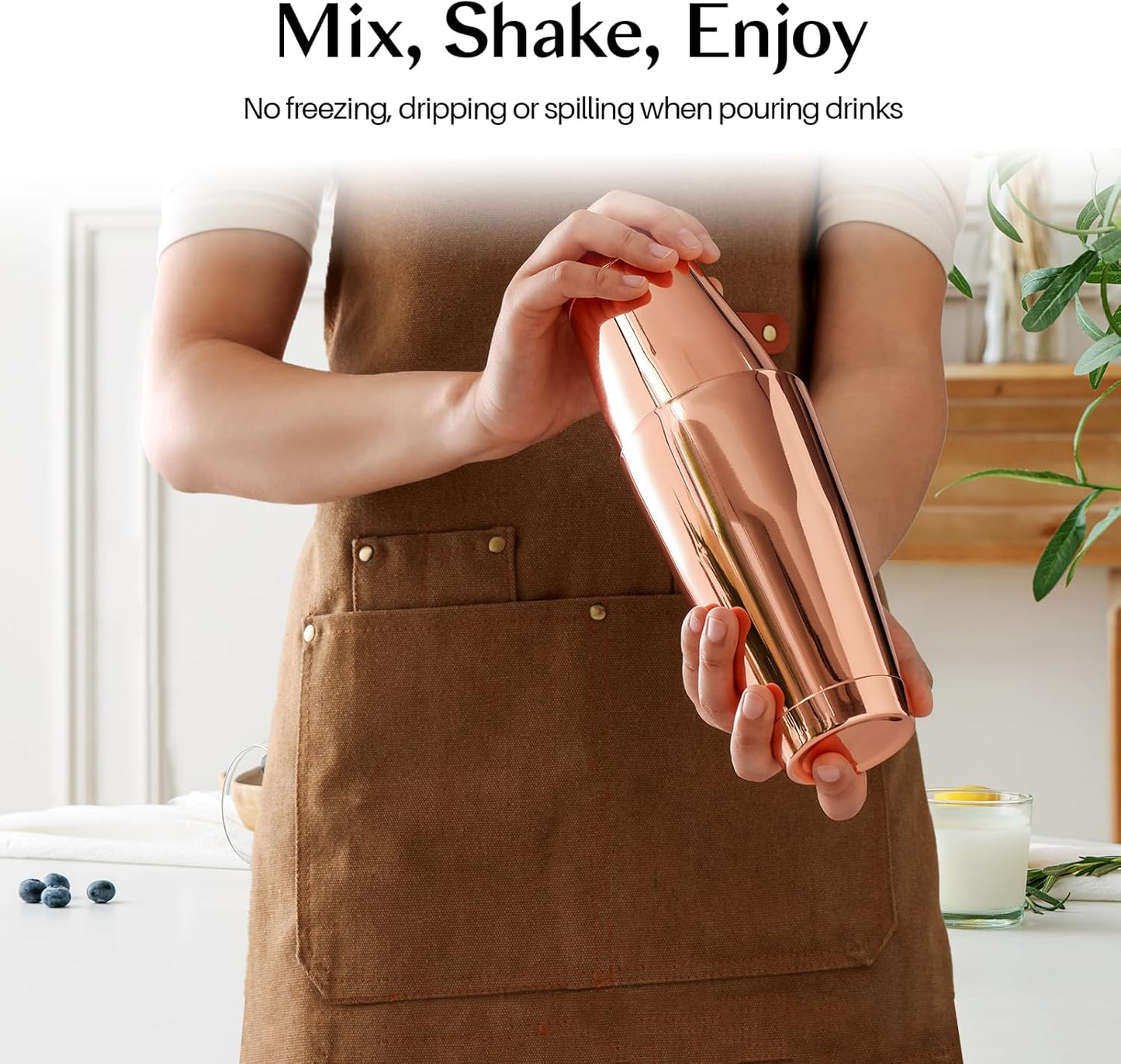 WOTOR Boston Cocktail Shaker Set, 18 oz & 28 oz Stainless Steel Weighted Shaker Tins, Professional Bar Tools for Bartender, Metal Mixer for Martini & Cocktails (Rosegold)