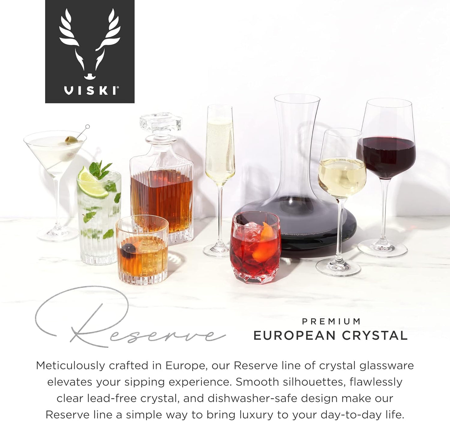 Viski Reserve Milo Crystal Old Fashioned Rocks Glasses, European Crafted Whiskey Glasses for Bourbon, Scotch, Cocktails, Barware Gifts for Men, Man Cave Essentials, Home Bar Glassware, 12 oz, Set of 4