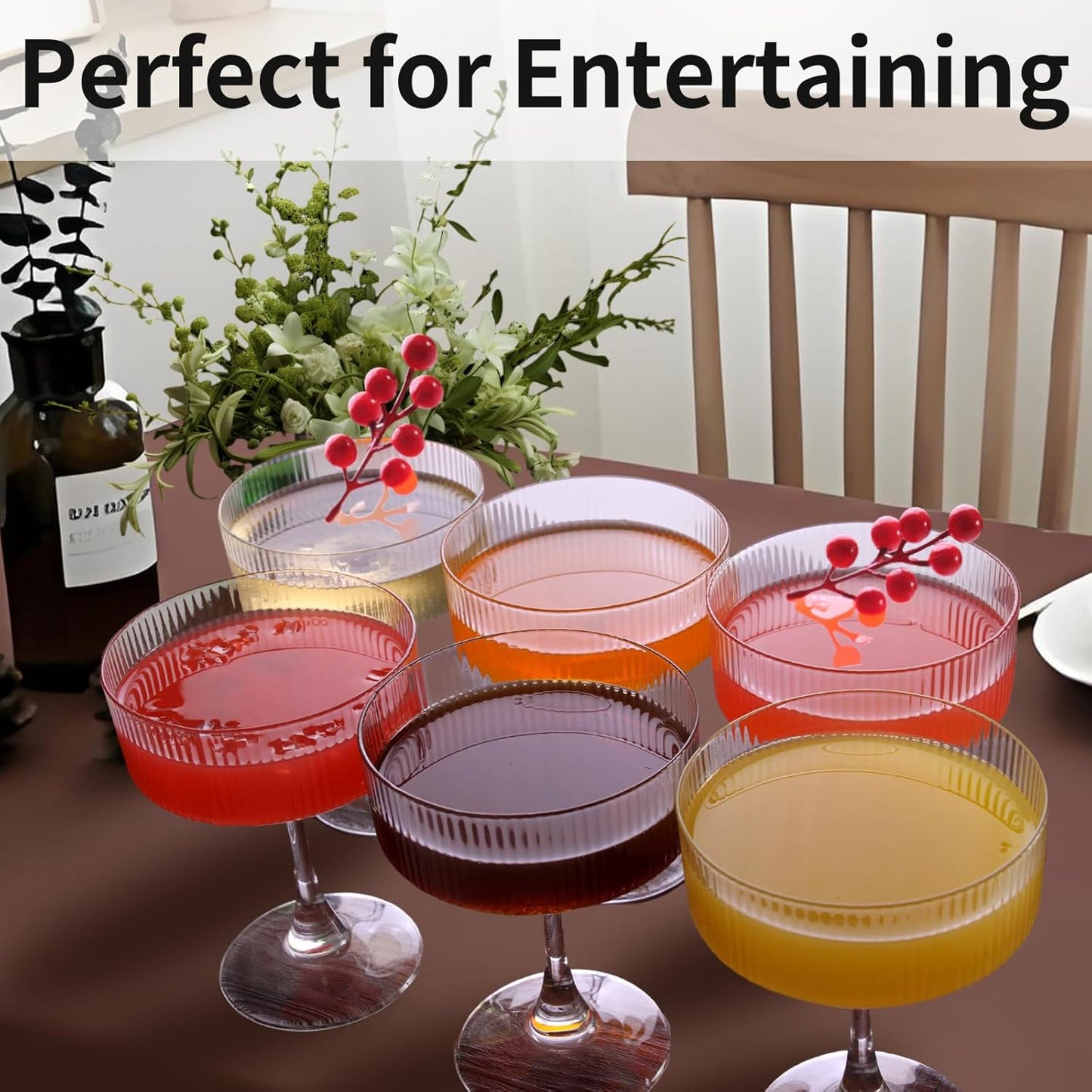 KMIGRUAN 11oz Large Vintage Coupe Glasses Set of 6,Ribbed Cocktail Glasses,Classic Espresso Martini Glasses,Margarita and Champagne Glasses for Bar,Wine,Dessert,Cocktail Glassware Gift Set