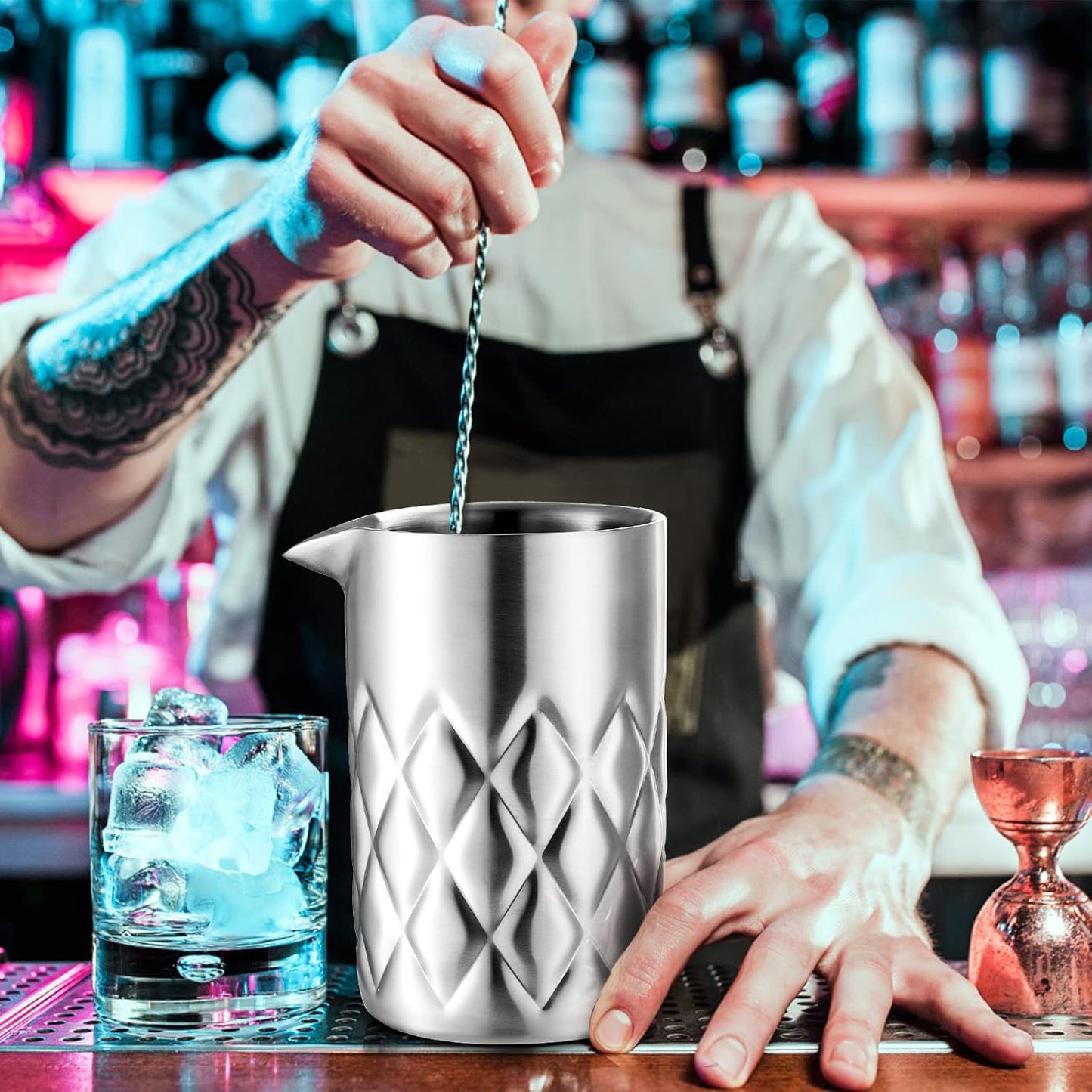 Nicunom Cocktail Mixing Glass, 18 Oz Stainless Steel Martini Stirring Glass, Double Walled Bar Mixing Pitcher, Cocktail Beaker, Seamless Glass Shaker With Weighted Bottom, Mixing Glass for Bartenders