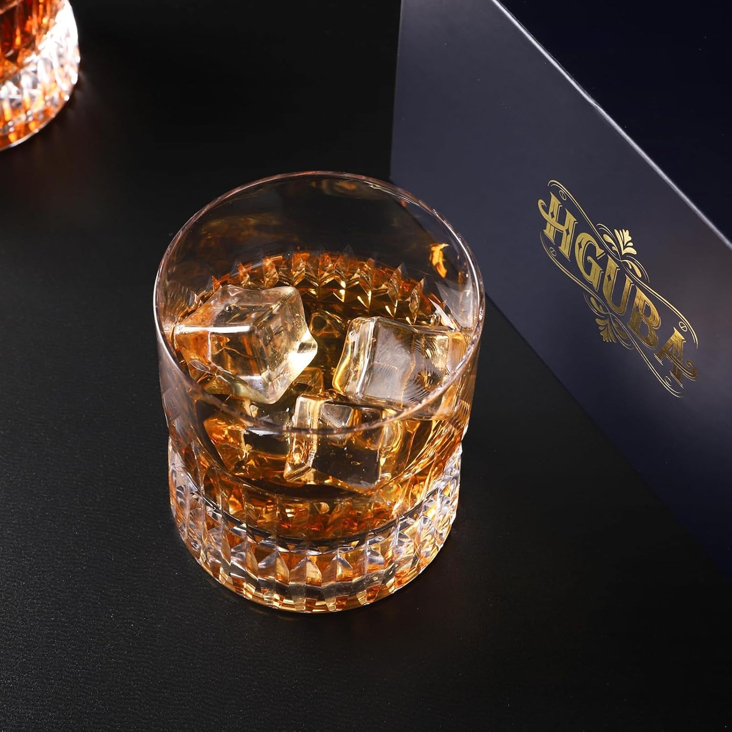Hand Cut Crystal Whiskey Glasses Set of 2, Lead-Free Old Fashioned Glass with Heavy Base, 11oz Elegant Barware for Scotch, Bourbon, Brandy - Perfect for Men, Dad, Him