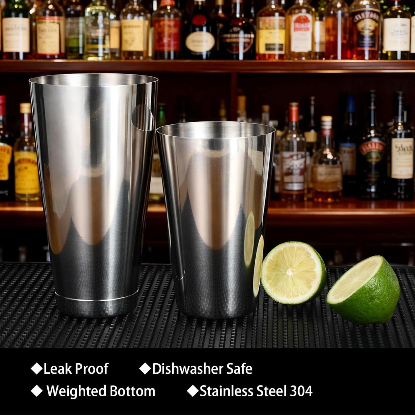 Bulk Cocktail Shakers Bartending - 6pc Boston Bar Shaker Tins Stainless Steel, Commercial 18oz 28oz Metal Shaking Tin Set, Professional Bartender Kit for Drinks, Bar Supplies - Silver