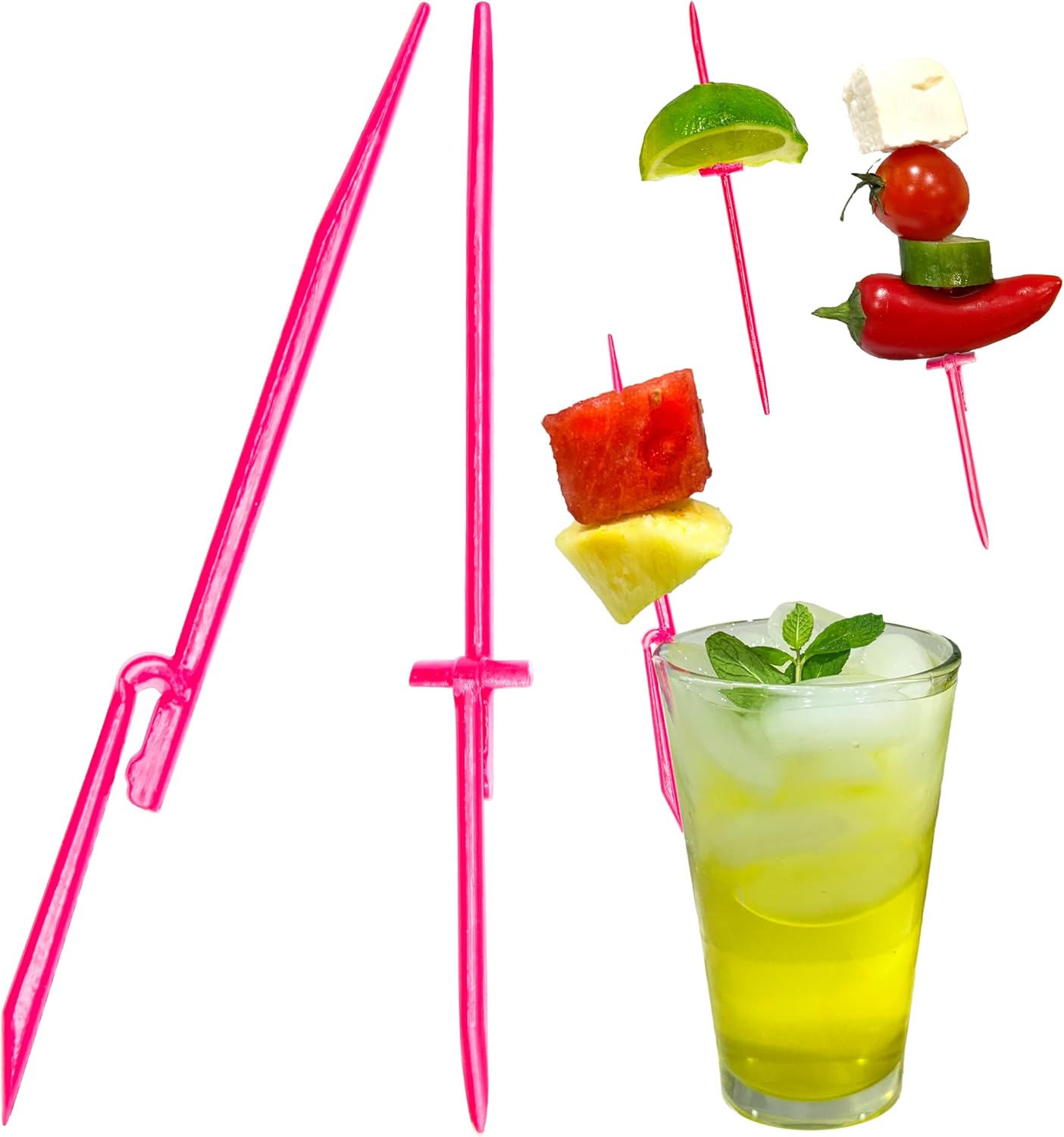 Garnishmate Clip On Garnish Holder Pick Cocktail Accessory for Entertaining Drinks and Charcuterie Boards for Home Bar Cart or Bartender Kit for Cocktails Accessories (NEON PINK, 30 PACK)