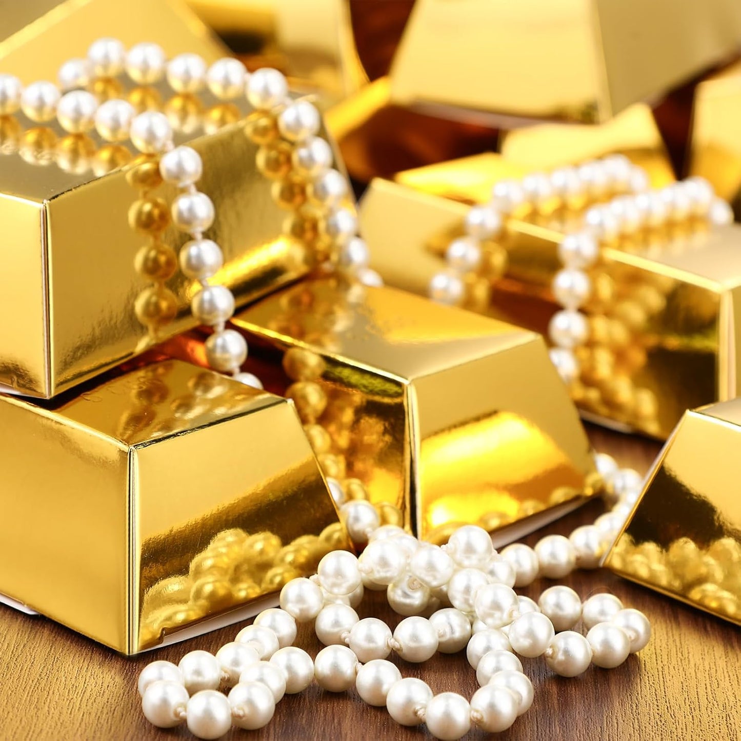 Honoson 120 Pcs Gold Bar Fake Gift Box Foil Gold Bar Party Favor Boxes Paper Golden Favor Boxes Treasure Brick for Pirate Casino Theme Party Decorations Candy Chocolate Box 5.5 x 3.2 Inches