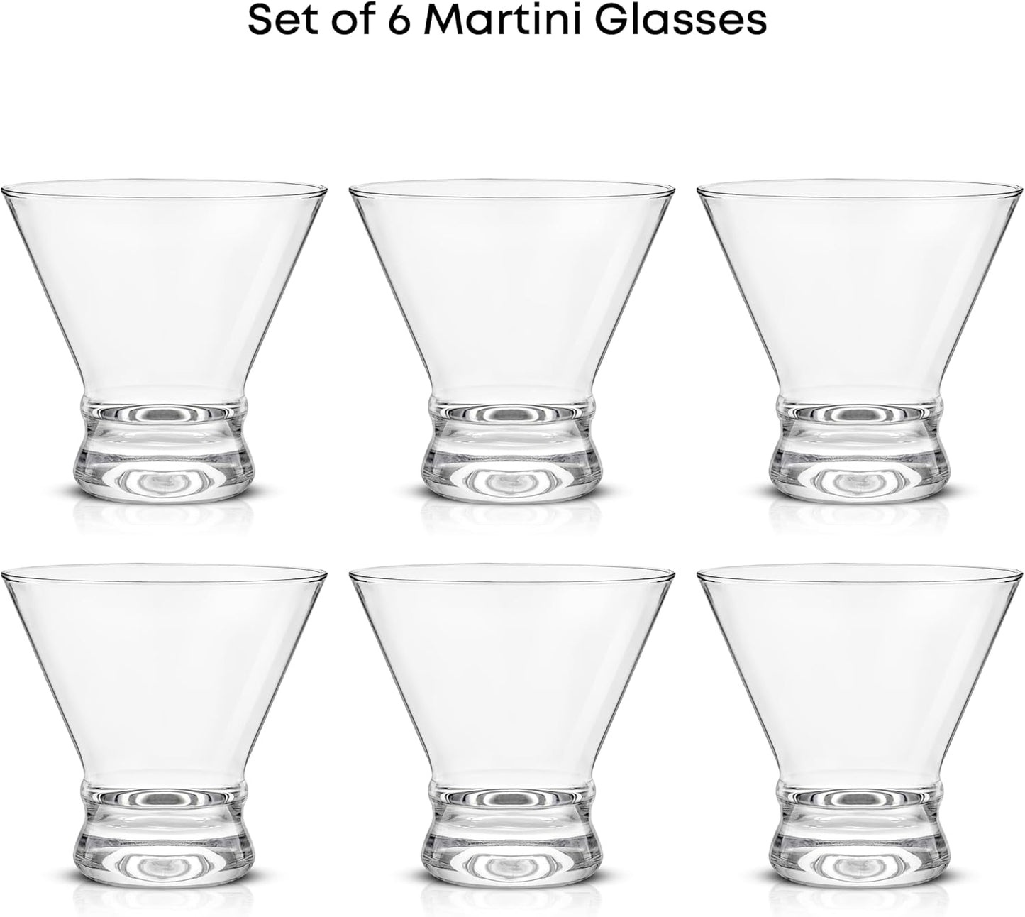 JoyJolt Afina Stemless Martini Glasses Set of 6, 8.5oz Liquor Drinking Glasses for Cocktail and Margarita, Bar Glass Cups, Glass Dessert Cups