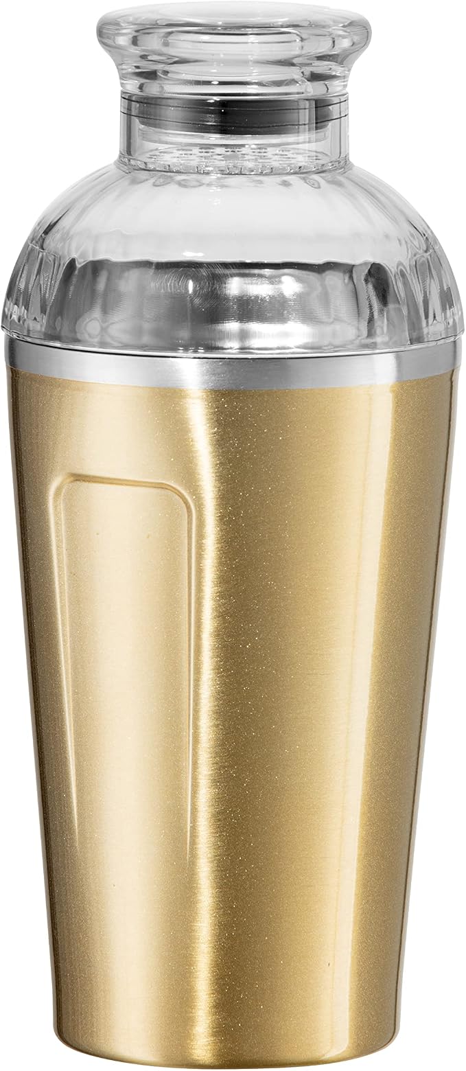 OGGI Groove Insulated Cocktail Shaker-17oz Double Wall Vacuum Insulated Stainless Steel, Tritan Lid has Built In Strainer, Ideal Cocktail Mixer, Martini Shaker, Margarita Shaker, Stainless - Gold