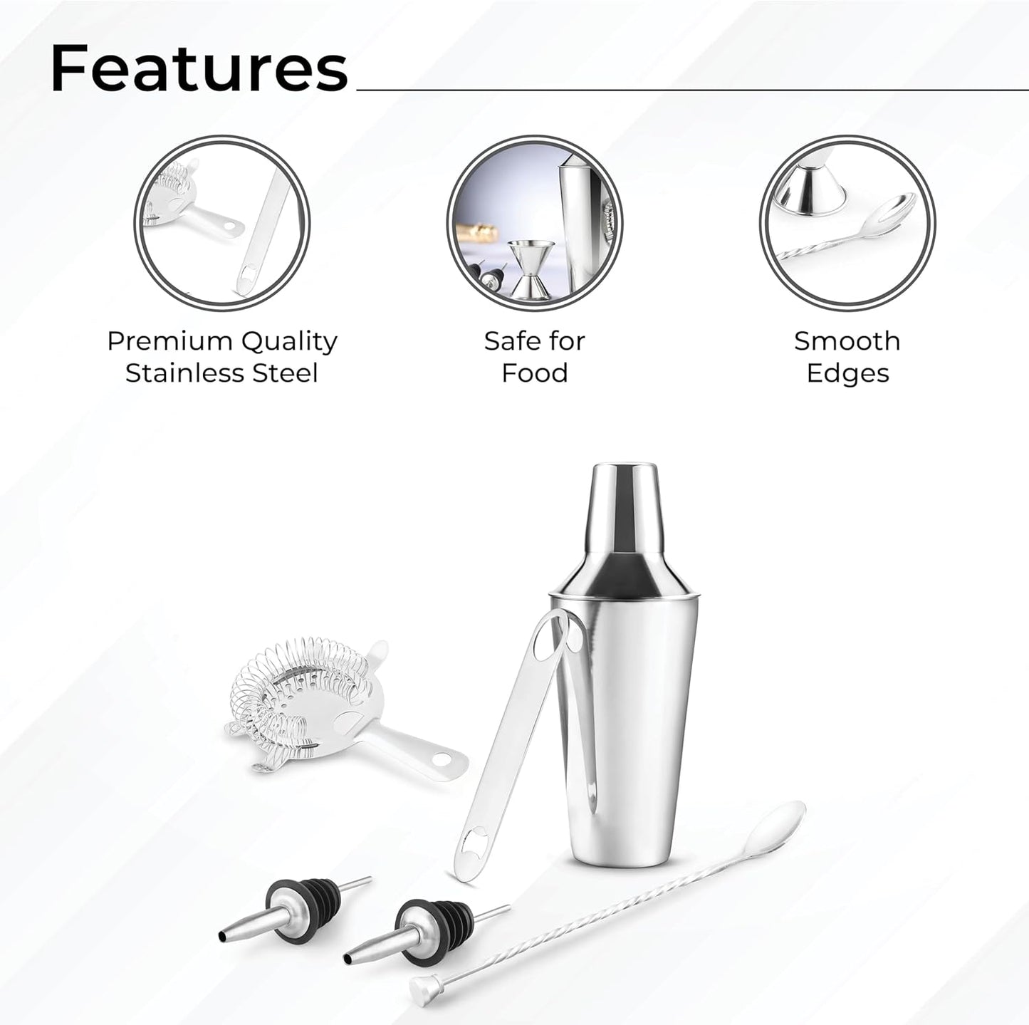 AVADOR® Premium 7-Piece Stainless Steel Bar Set - Complete Cocktail Shaker & Bartending Tools for Home Entertaining | Includes Gift Box (7)