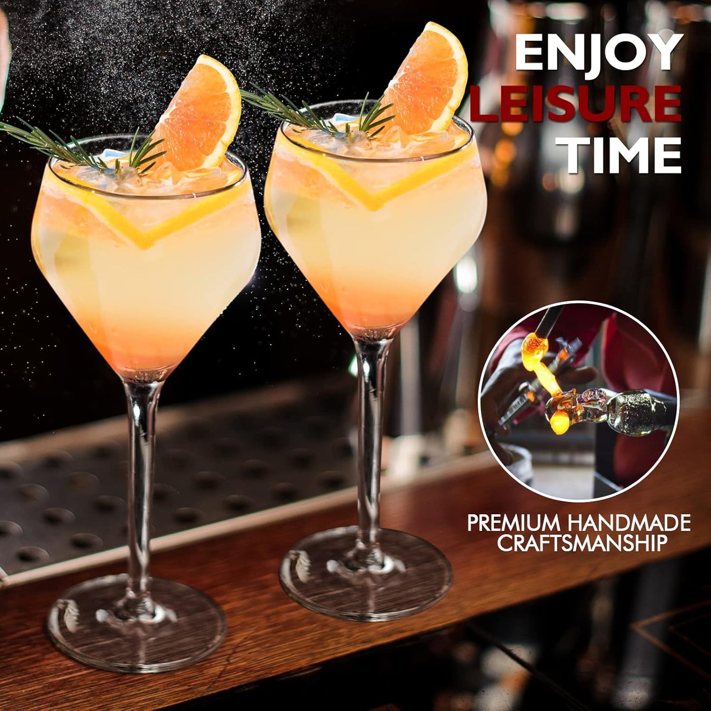 Chouggo Nick & Nora Glasses Cocktail Glasses Set of 4, Hand Blown Premium Crystal Cocktail Glass for Bar, Martini, Cosmopolitan, Manhattan, 6Oz, Clear