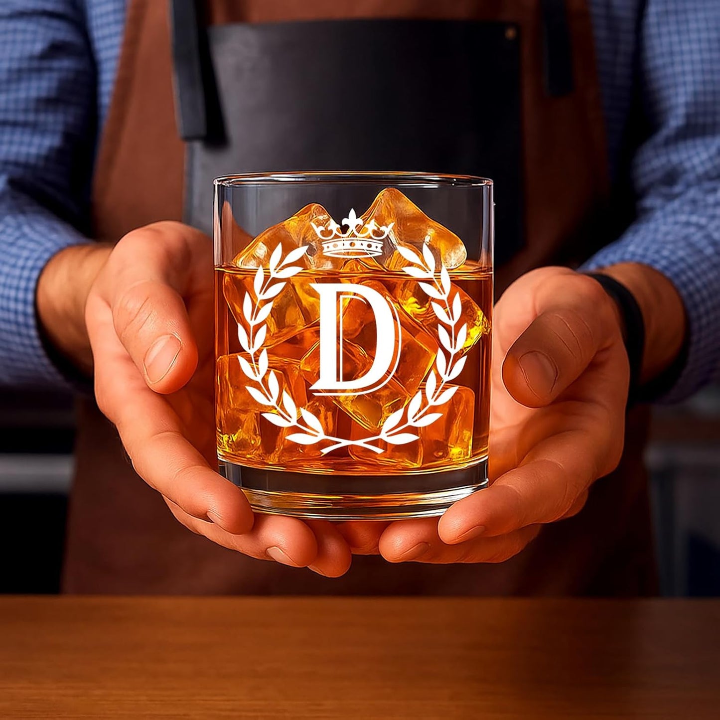 Personalized Whiskey Glasses Gifts for Men, Letter D Initial Whiskey Glass, Christmas Birthday Gifts for Men Husband Brother Dad, 10 OZ Old Fashioned Glass with Gift Box(Letter D)