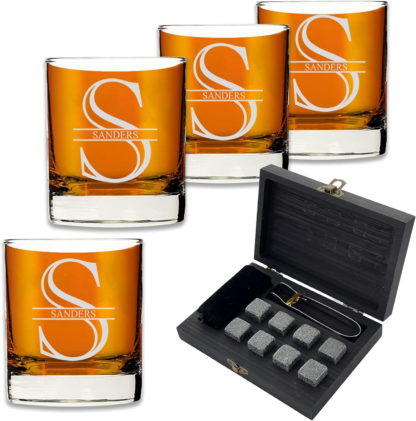 Froolu Customized Whiskey Gifts for Men - Personalized Scotch Glass Gift Set with Box - Engraved Wisky Rocks Glasses for Boyfriend, Husband, Dad - Valentine's, Birthday, Anniversary, Christmas.
