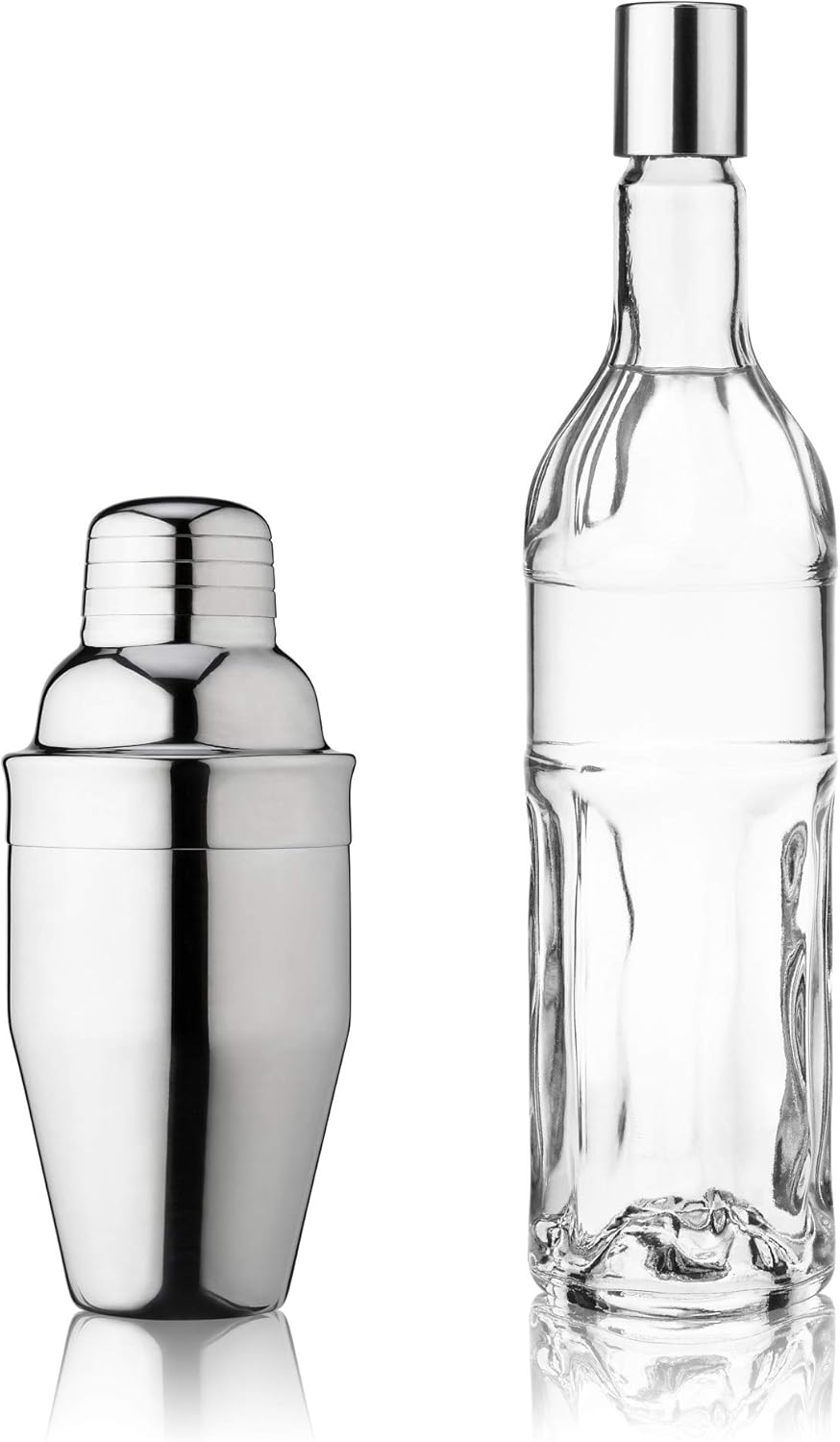 True Contour Cocktail Shaker, 18 oz Stainless Steel Cobbler Shaker With Cap And Strainer - Drink Shakers for Cocktails and Liquor