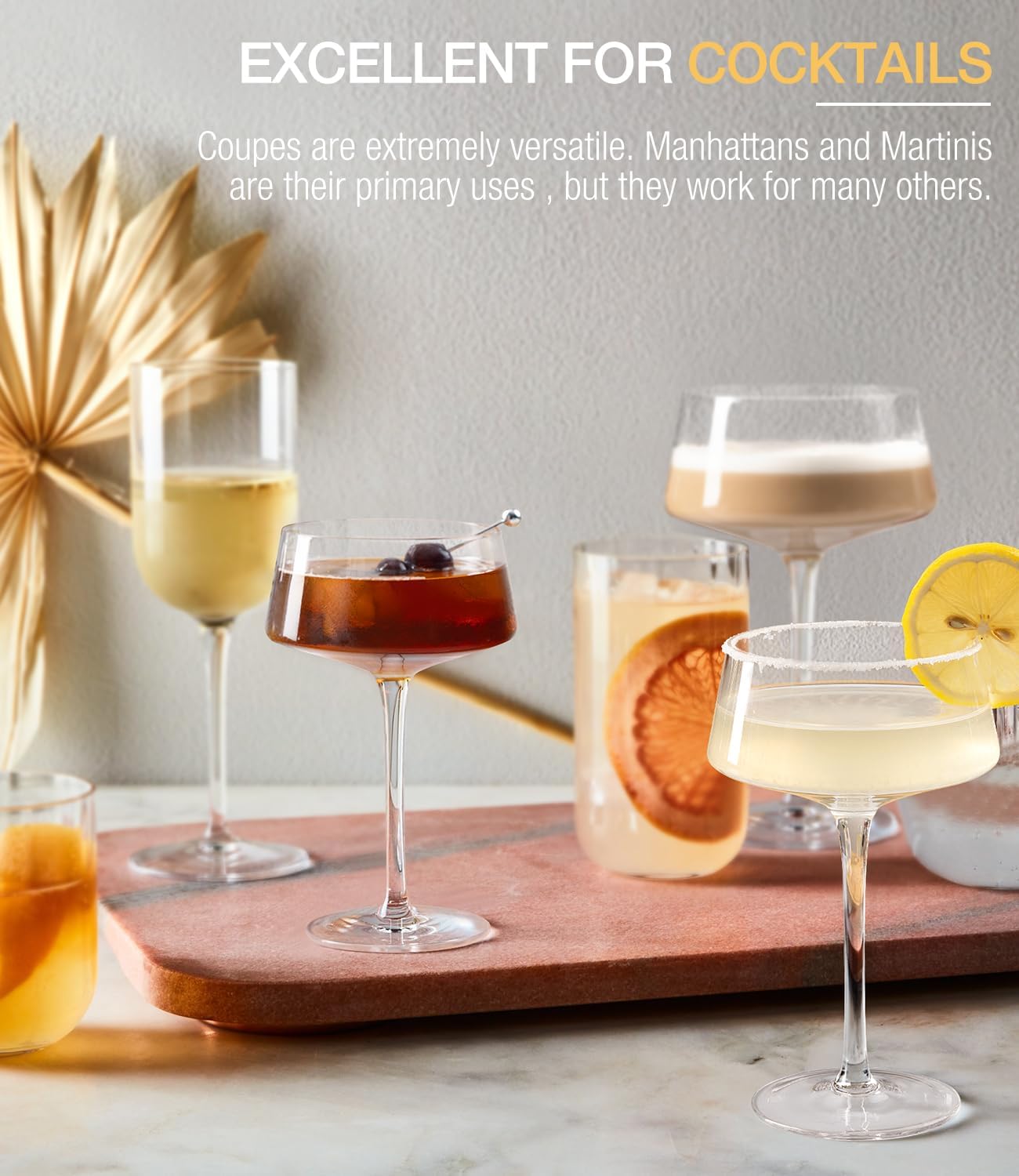 LUNA & MANTHA Martini Glasses, Martini Cocktail Glasses for Margarita, Manhattan, Cosmopolitan, Espresso, Home Bar, Evening Parties, Birthdays, Housewarming Gift,Coupe Set of 6 8oz