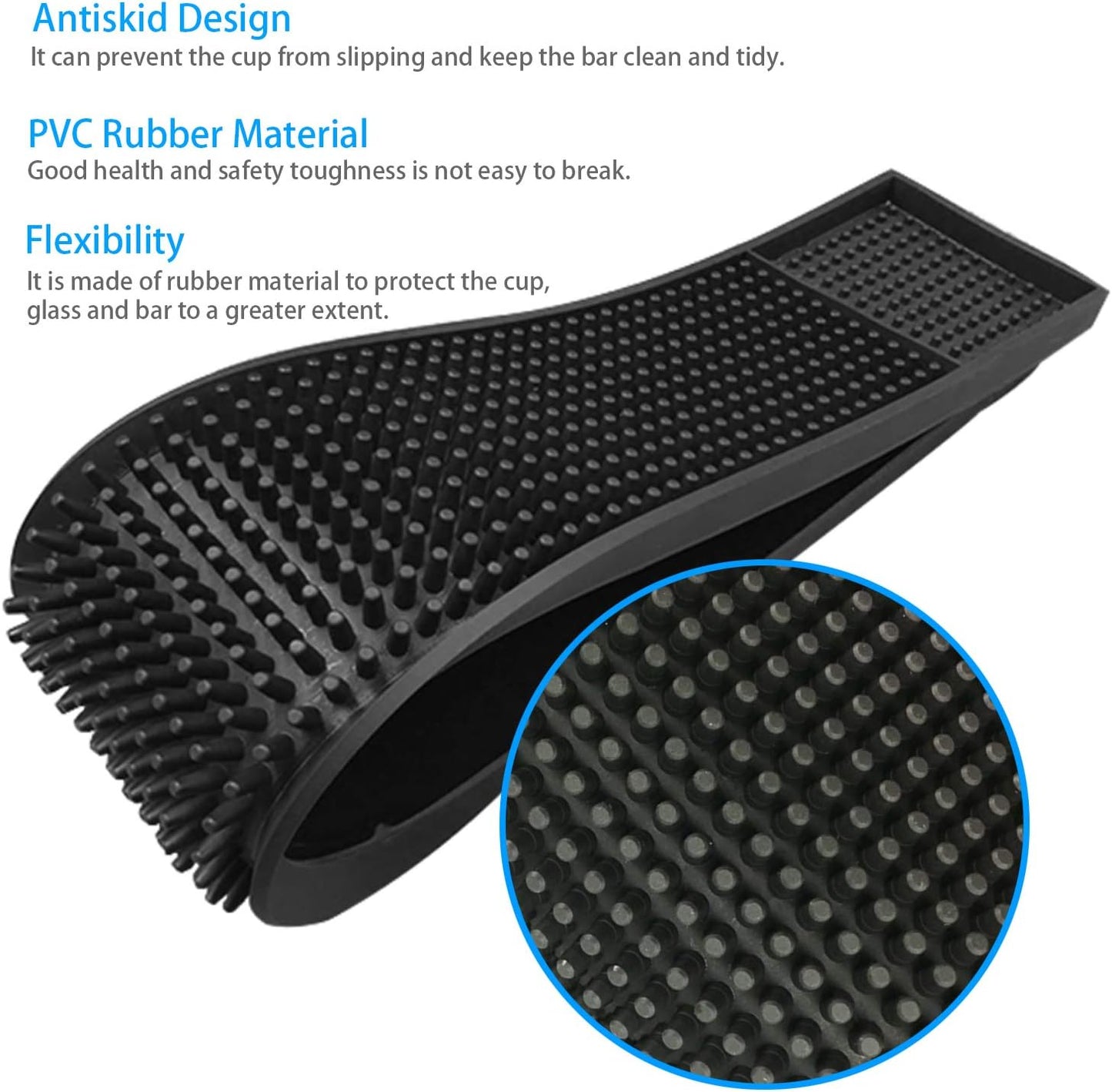 Rubber Bar Spill Mat, Non-Slip No-Spill Drink Beer Coffee Bartender Service Mat, Antiskid Drying Dish Mats Trim Bar Rail Runners for Bar Restaurant KTV Home Counter Top by COSOOS - 23.6”x 3.1” Black