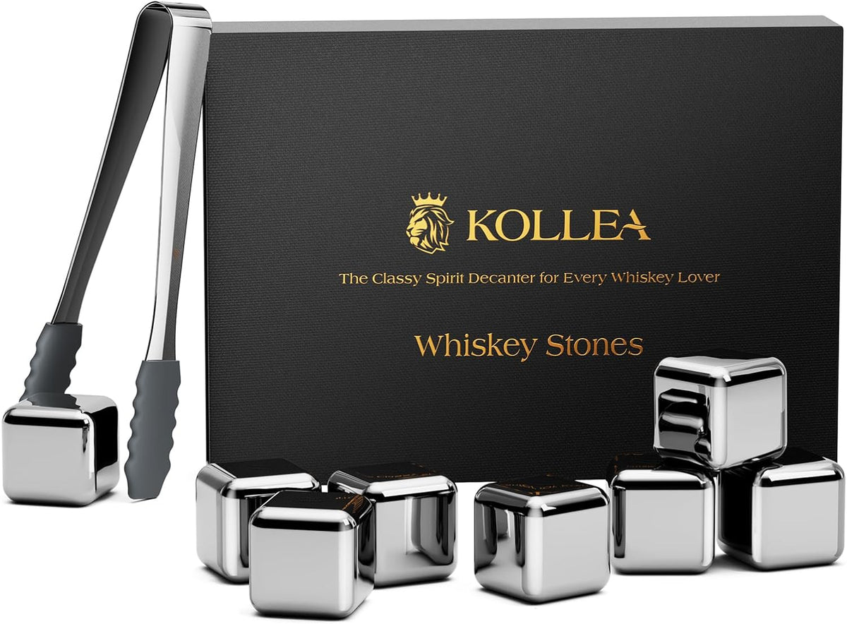 Kollea Whiskey Stones 8-Pack Stainless Steel Chilling Rocks Set, Silver - 8 PCS Silver