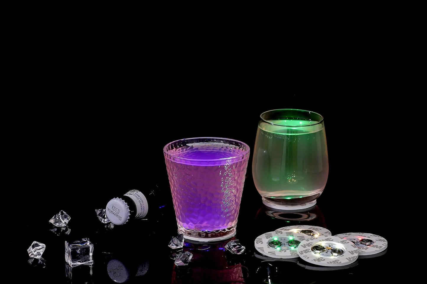 HANCIRCLE LED Coaster Blue,12 Pack Light Up Coasters,LED Sticker Lights,Wine Bottle Lights,for Drinks,Bar Accessories,Party,Wedding