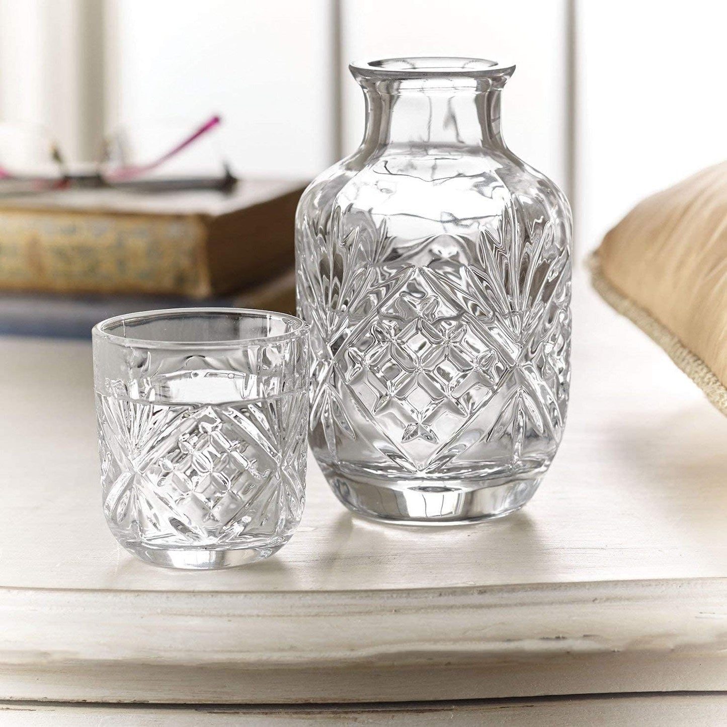 Godinger Bedside Night Carafe - Cup and Bottle to Keep Next To Your Bed for a Handy Midnight Drink, 16oz