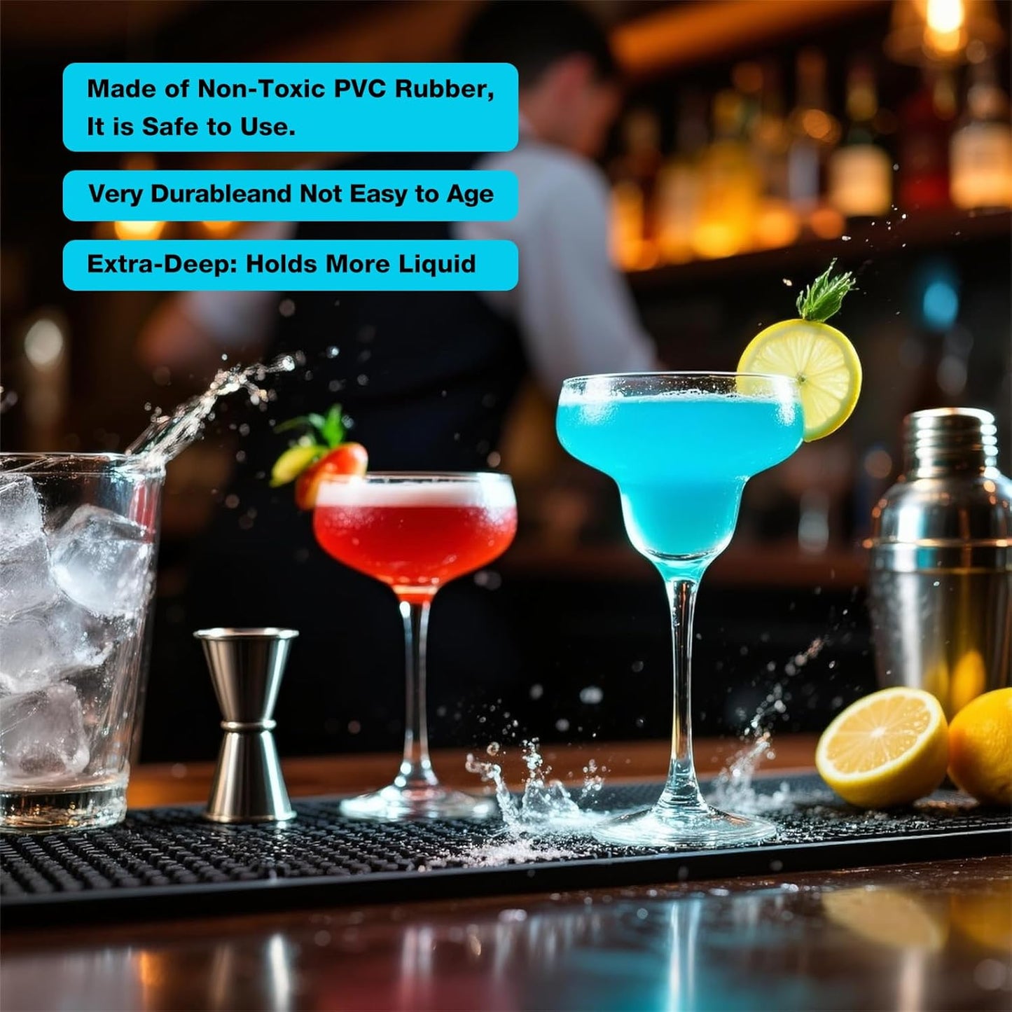 Bar Mat for Home Bar | Bar Drink Mat for Countertop and Table Top, Easy Clean (2, 18" x 12")