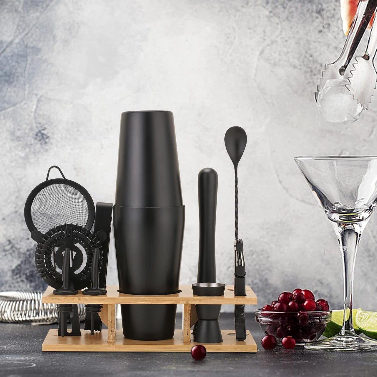 JNWINOG 11Pcs-Cocktail Shaker Set Stainless Steel Bartending Kit 25oz Boston Shaker Bar Set Cocktail Mix Drink Making Kit Professional Bar and Home Drink Bar Tools for Bartender(Matte Black)