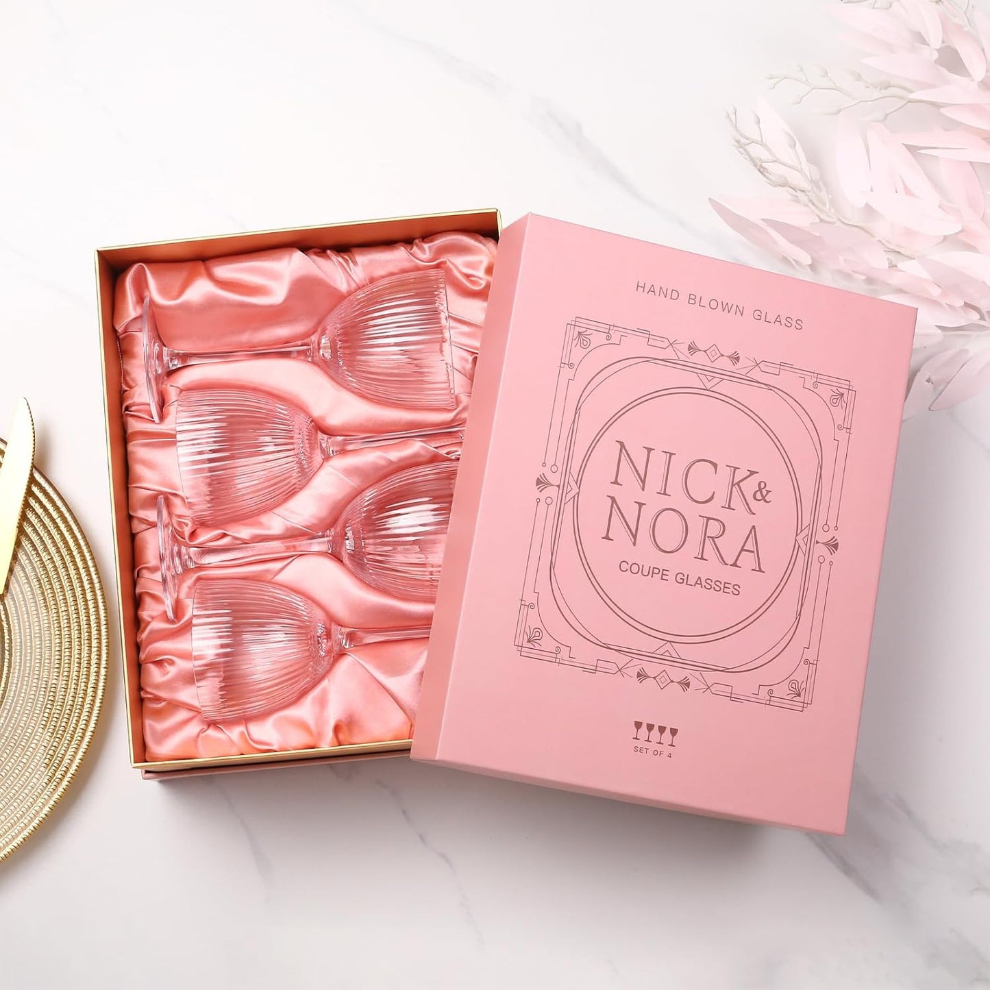 Nick and Nora Cocktail Glasses - Coupe Glasses Set of 4, Vintage Ribbed Martini Glassware, Crystal Cordial Cups for Whiskey, Gin, Vodka, Champagne, Mothers Day Gifts,Gifts for My Wife, 5 Oz
