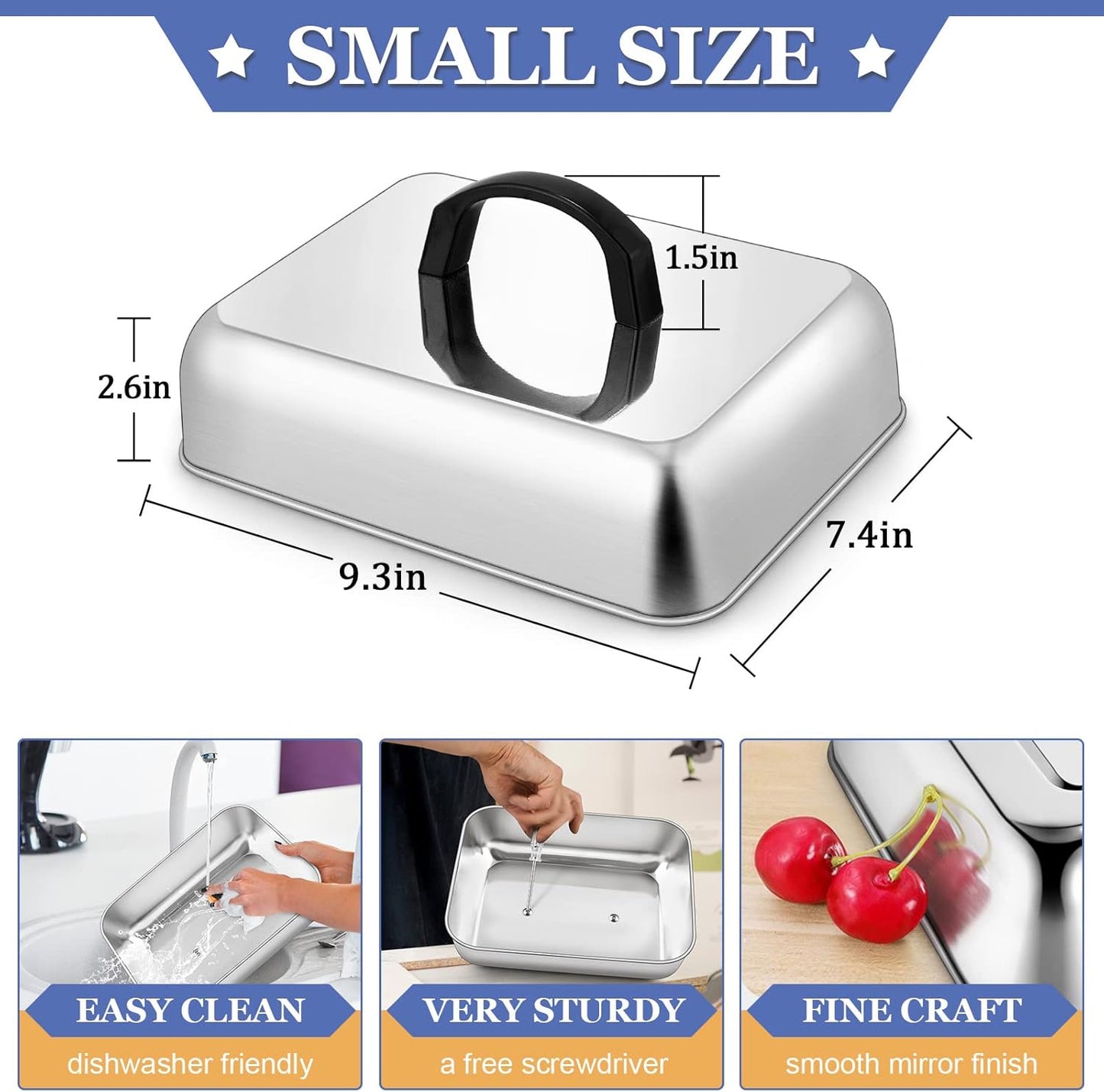 Rectangle Cheese Melting Dome, HaSteeL Stainless Steel Basting Cover for Flat Top Griddle BBQ Steaming Grilling Cooking Indoor & Outdoor, Large 13In & Small 9.3In, Heavy Duty & Dishwasher Safe(2 Pcs)