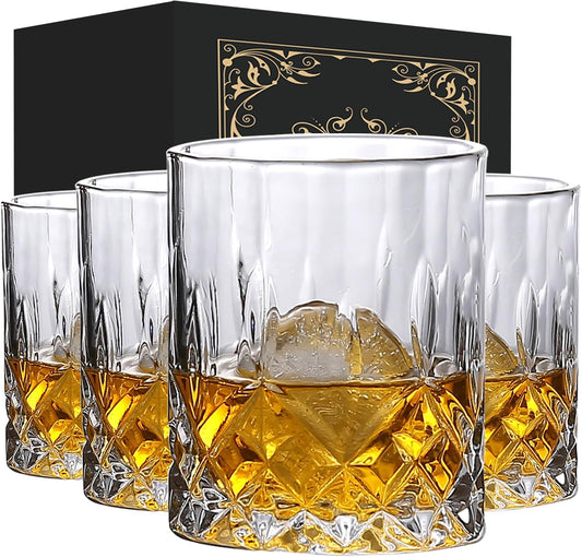 Whiskey Glasses Set of 4, Lead-Free Crystal Rocks glass, 10 Oz Old-Fashioned, Rum & Scotch Glasses, Frozen Crystal Chills Cocktails, Personalised Whisky Glass Gift Set for Men,Dad,Brother