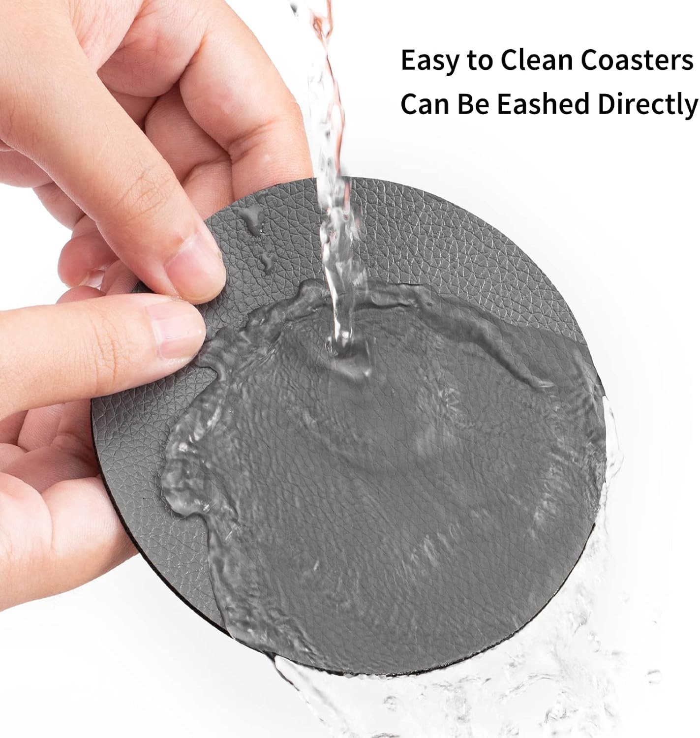 Faux Leather Coasters with Holder, Dual Sided Sets of 12, Non-Slip Washable Coasters for Coffee Tabletop Protection (Gray White)