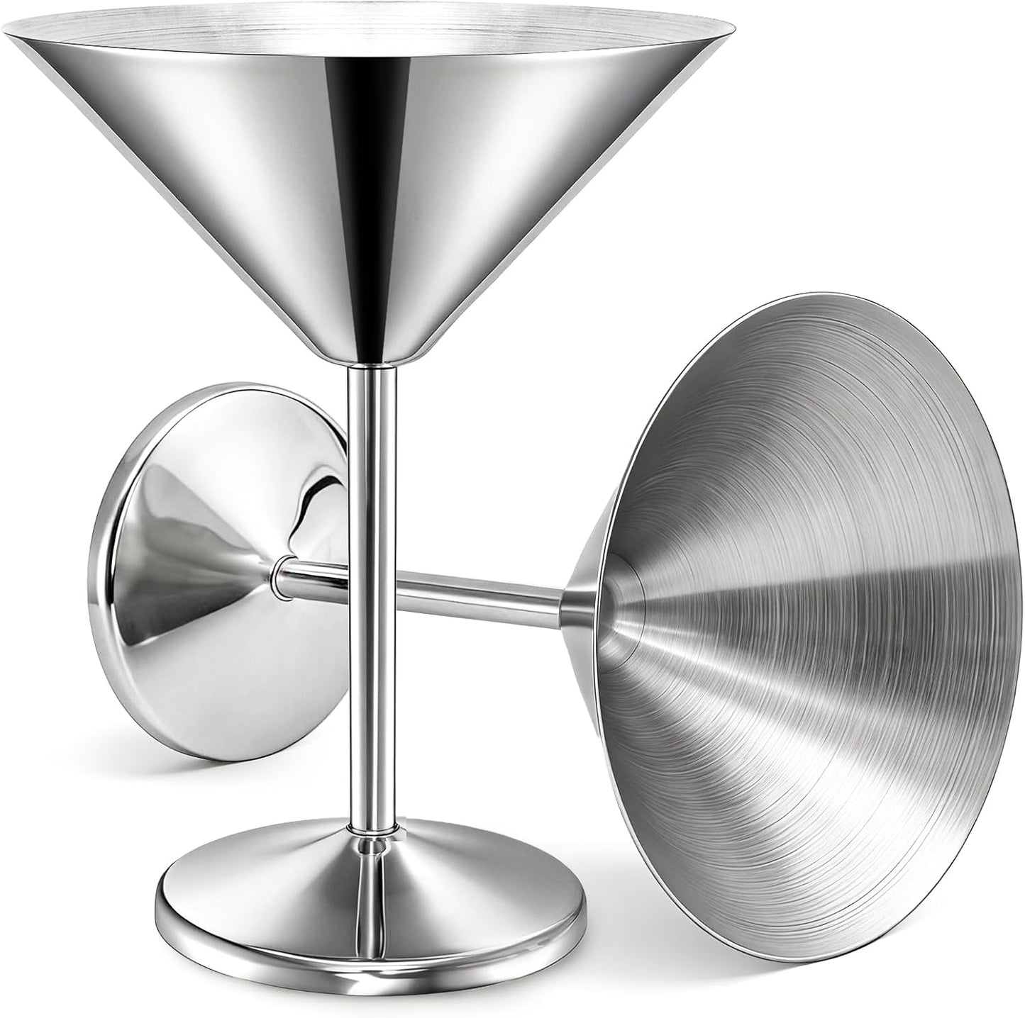 Peohud 4 Pack Stainless Steel Martini Glasses, 8 Oz Unbreakable Cocktail Glasses for Margarita, Manhattan, Champagne, Bar, Party, 18/8 Mirror Polished Finish, Shatterproof