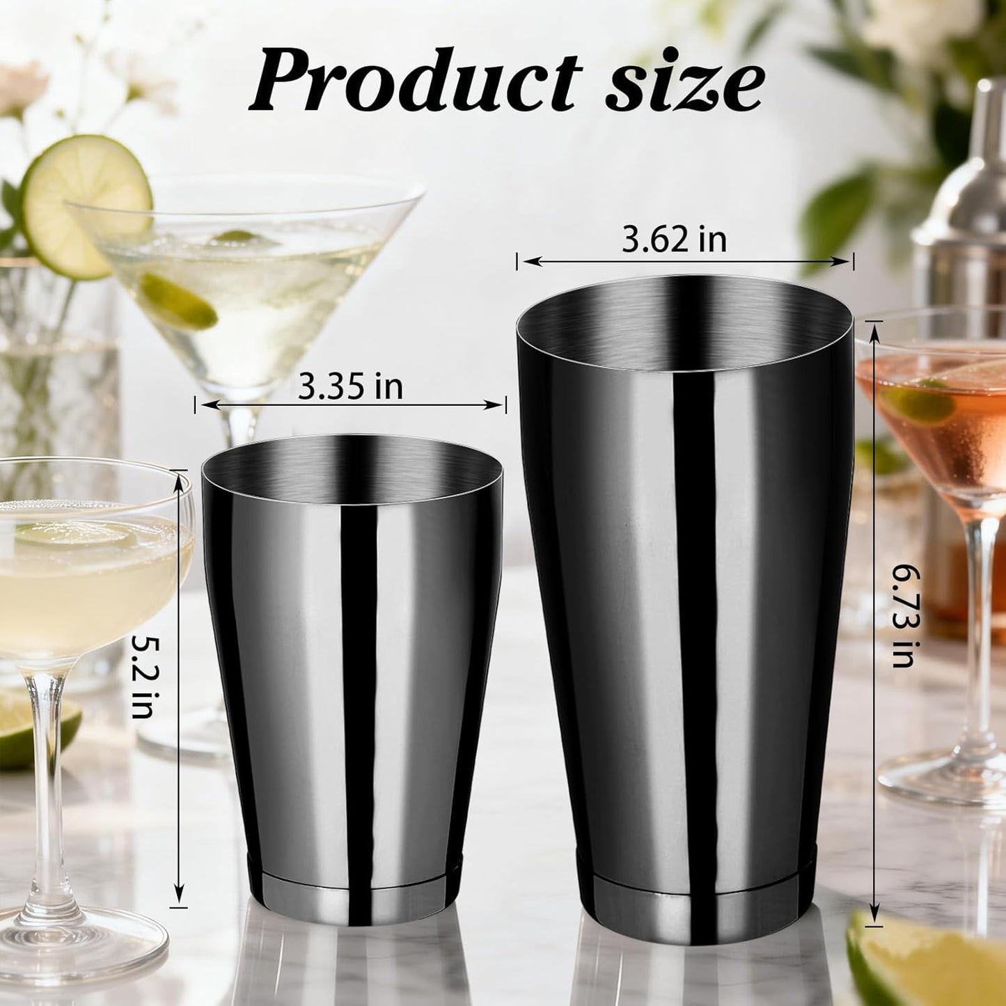 8 Pcs Cocktail Shaker Boston Shaker Set Professional Bartender Kit Bar Stainless Steel Drink Shaker Bartending Martini Tin with 18oz & 28oz Mixed Alcohol Tool for Beginner(Black)