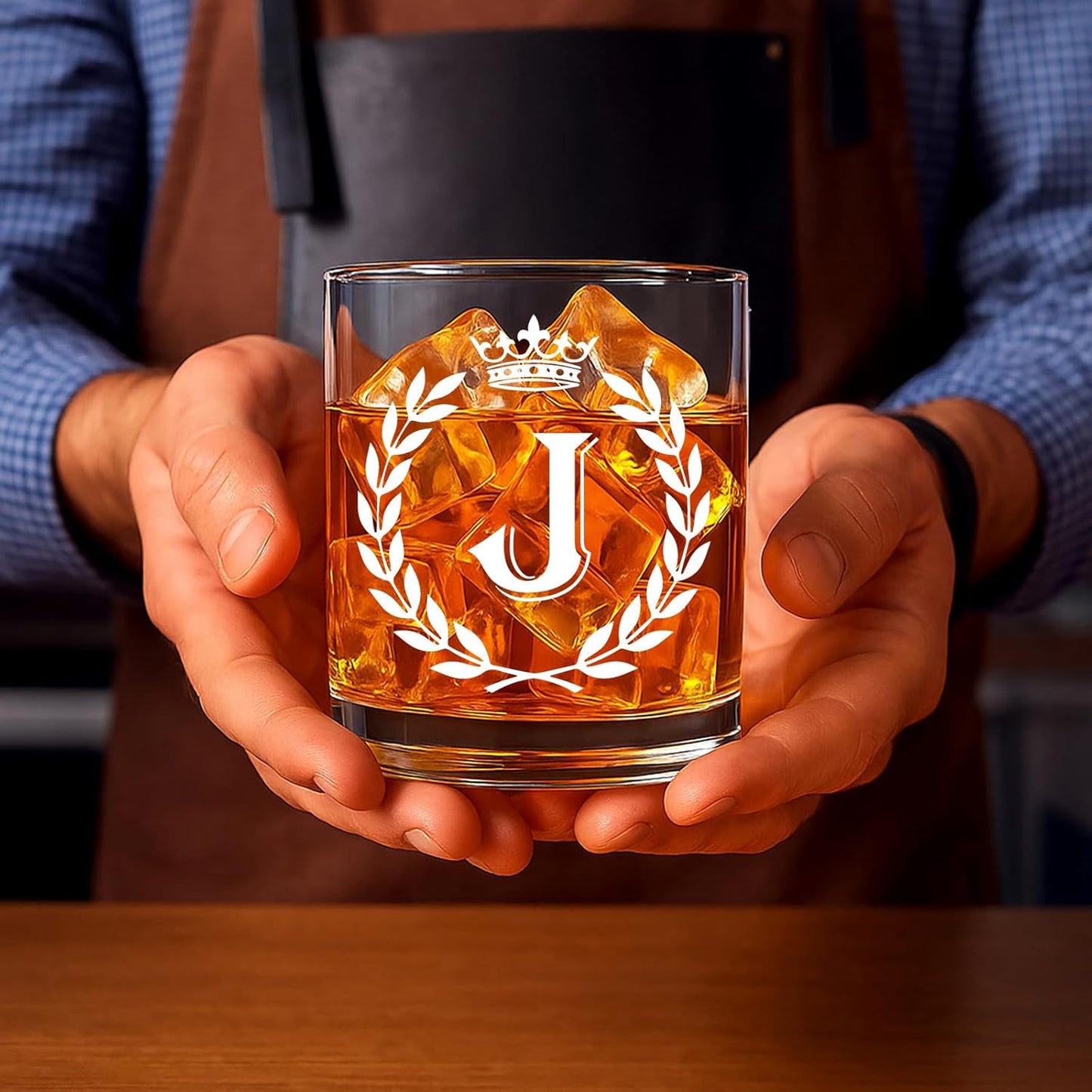 Personalized Whiskey Glasses Gifts for Men, Letter J Initial Whiskey Glass, Christmas Birthday Gifts for Men Husband Brother Dad, 10 OZ Old Fashioned Glass with Gift Box(Letter J)