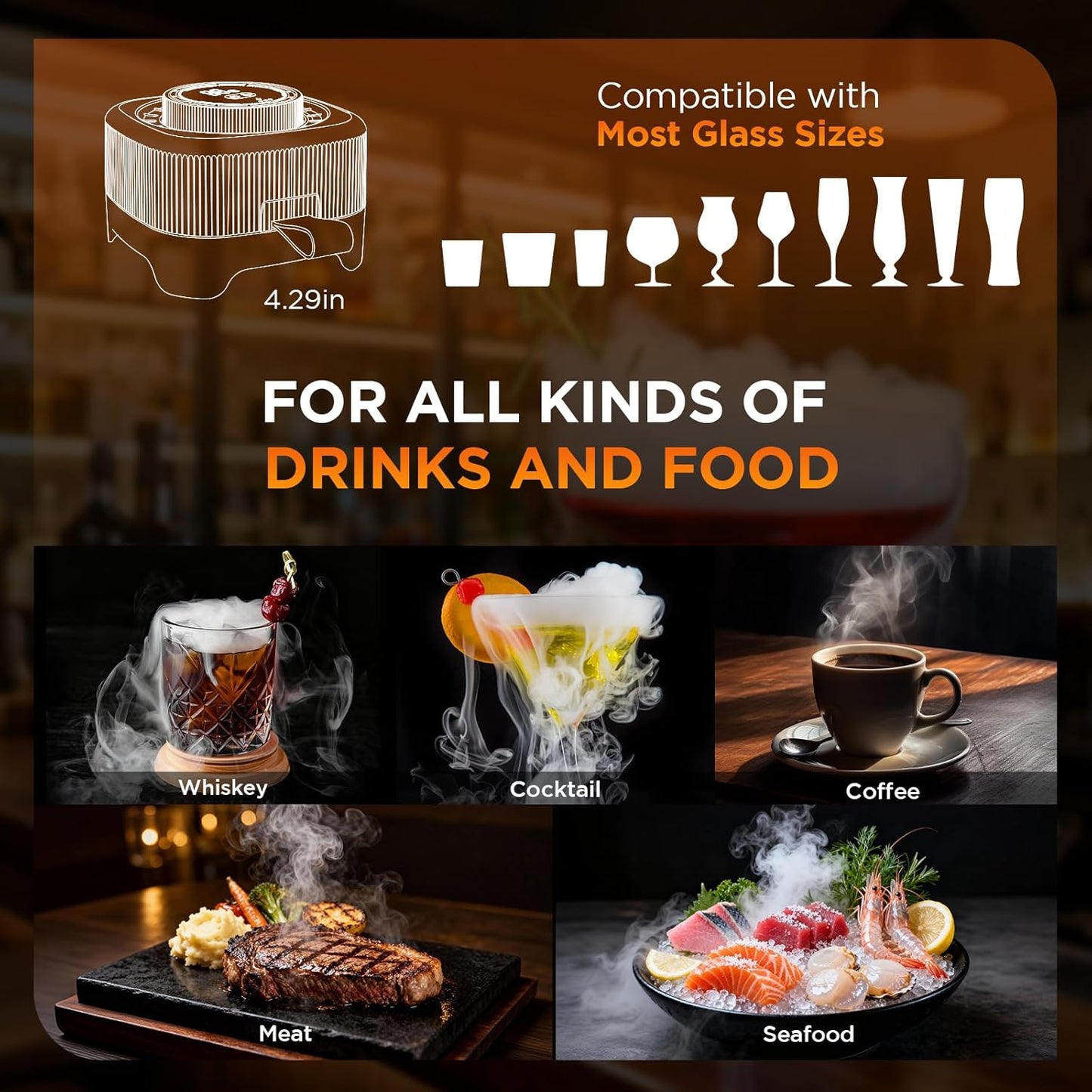 Electric Whiskey Smoker Kit with 0-60s Adjustable Timer, No Butane Needed, Cocktail Bourbon Drink Smoker Infuser Kit Smoke Whisky Set with 6 Wood Chips Flavors, Birthday Gifts for Men, Dad, Husband