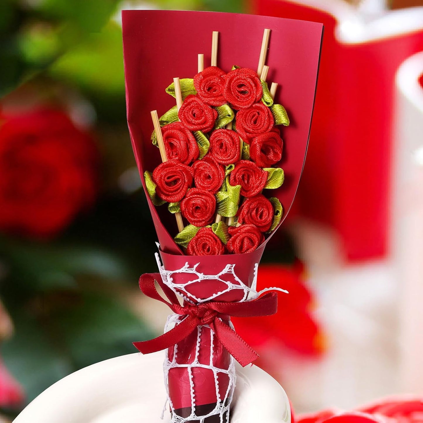 Minisland Red Rose Flower Cocktail Picks, 4.7 Inch Long Bamboo Fancy Toothpicks for Appetizers, Decorative Bridal Wedding Valentines Party Food Drinks Garnish Fruit Skewer Sticks 100 Counts - MSL220