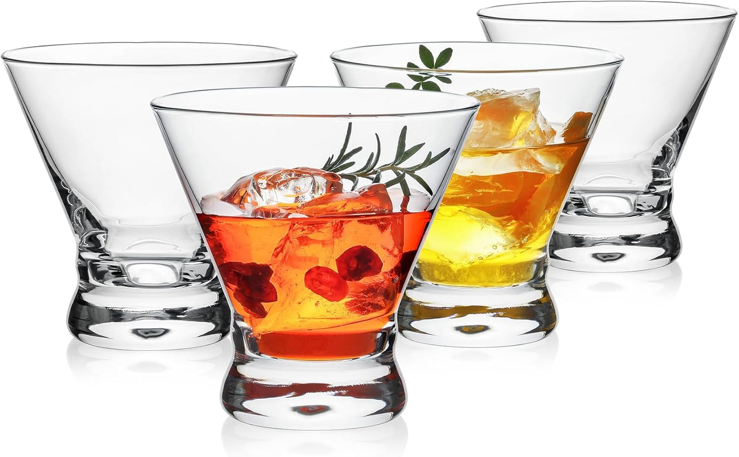 Martini Glasses Set of 4, 8oz Stemless Martini Cocktail Glasses for Margarita, Cosmopolitan, Manhattan, Home Bar, Gimlet, Pisco Sour, Brandy, Crystal Clear
