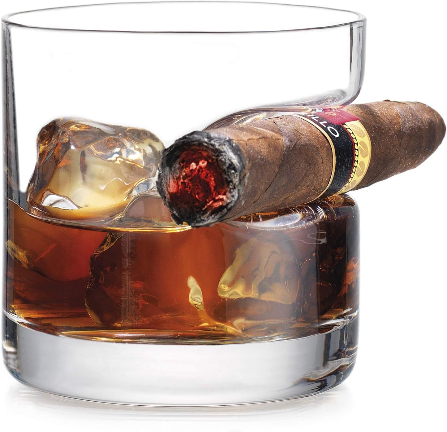 Godinger Gifts for Men, Cigar Whiskey Glass, Old Fashioned Whiskey Glasses With Indented Cigar Rest, Gifts for Dad