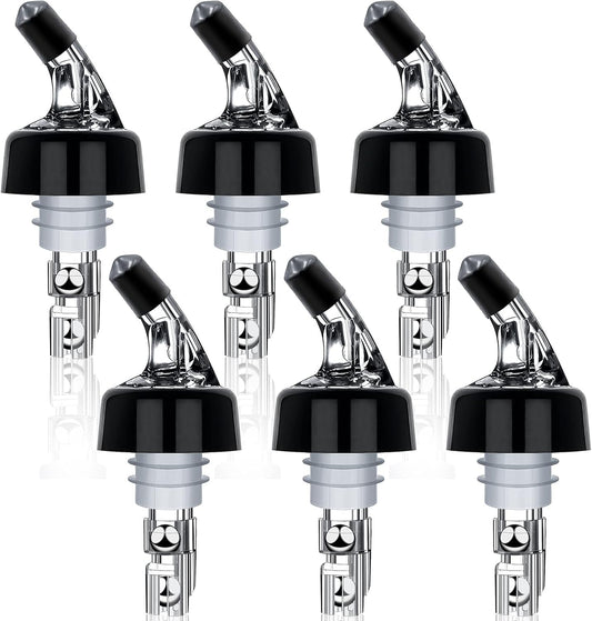 Liquor Bottle Pourers Set of 6 Pourer Pour Spouts 1 oz Measured Measuring Liquor Pourers Shot Dispenser Bartender Automatic Wine Pourer for Alcohol Tequila Cocktail Whiskey Rum Drink Home bar (Clear)
