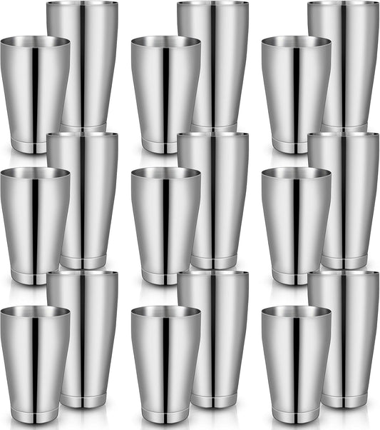 Dandat 16 Pcs Cocktail Shaker Boston Cocktail Shaker Set, Stainless Steel Martini Drink Shakers Bartending, 18 Oz & 28 Oz Bar Professional Shake Mixer Tin Tools for Bartender Cocktails (Silver)