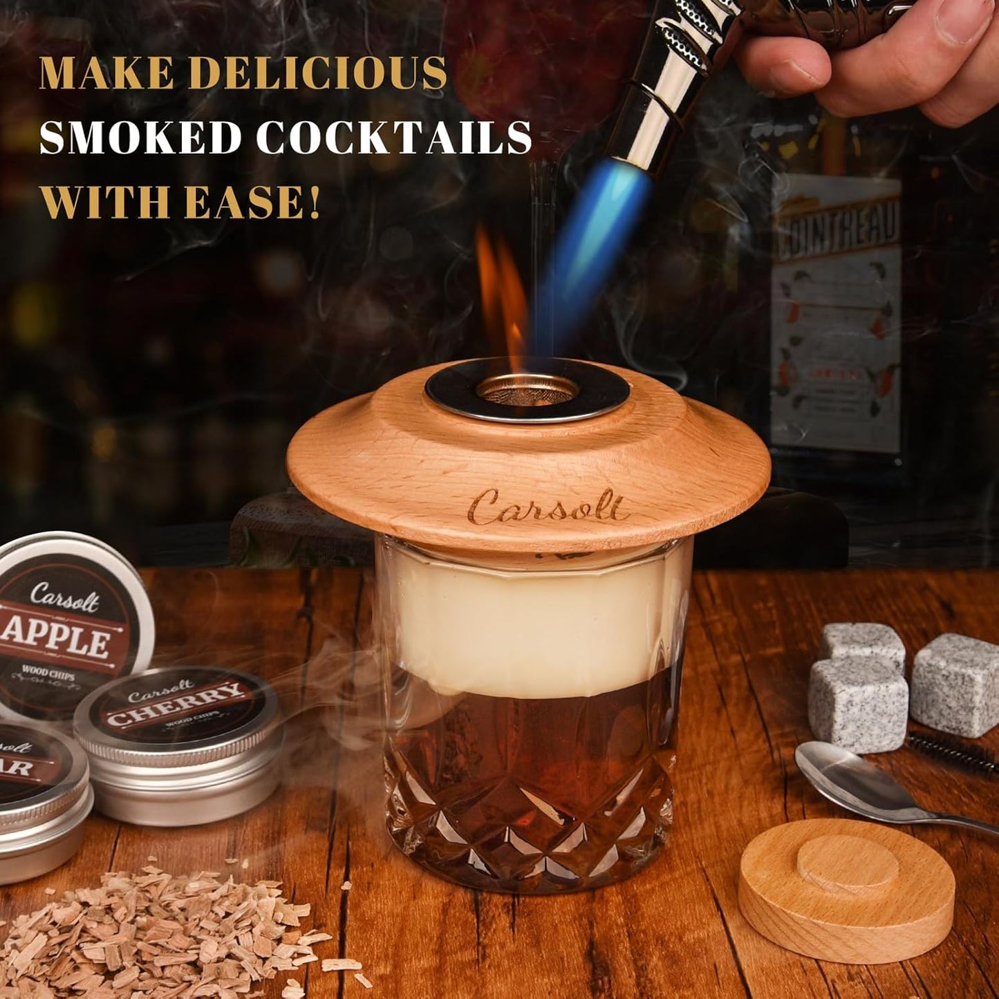 Cocktail Smoker Kit with Torch - 6 Flavors Wood Chips, 4 Metal Filters, Whiskey Smoker Infuser kit for Bourbon Whisky Cocktail, Old Fashioned Drink Smoker Kit Gifts for Men, Dad, Husband(No Butane)