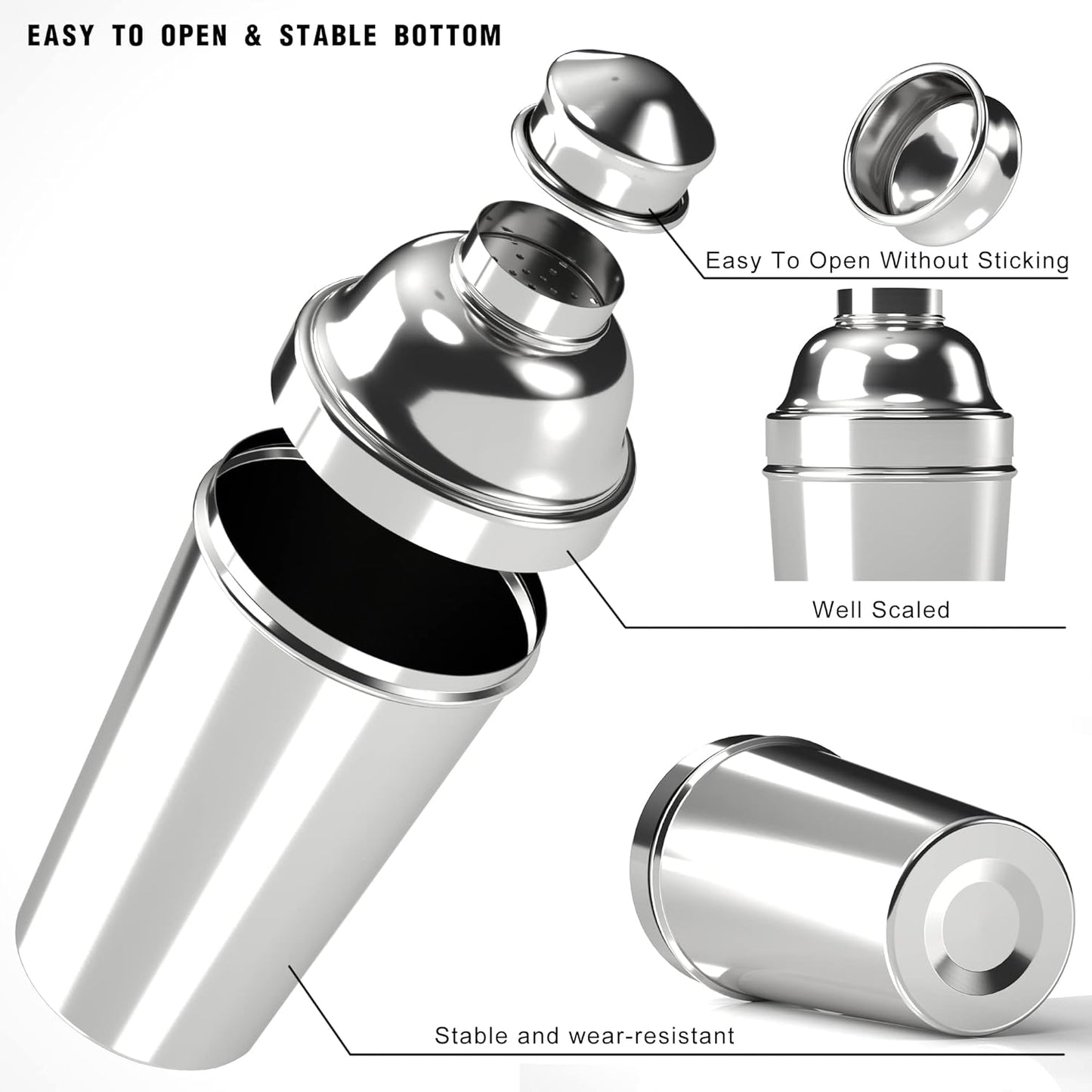 Stainless Steel Professional Cocktail Shaker - 60 oz Large Drink Shaker with Strainer for Bartending - Margarita Mixer