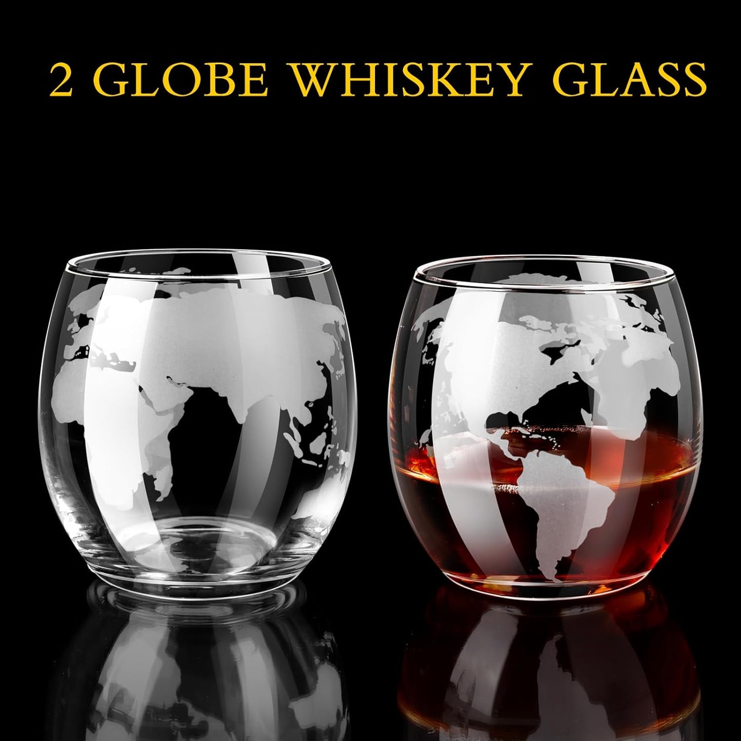 Whiskey Decanter Sets for Men, Whiskey Decanter Globe Set, Gifts for Men Dad Valentines Day with 2 Etched Globe Whisky Glasses for Liquor, Bourbon, Cocktails, Scotch liquor decanter Sets - 850ml