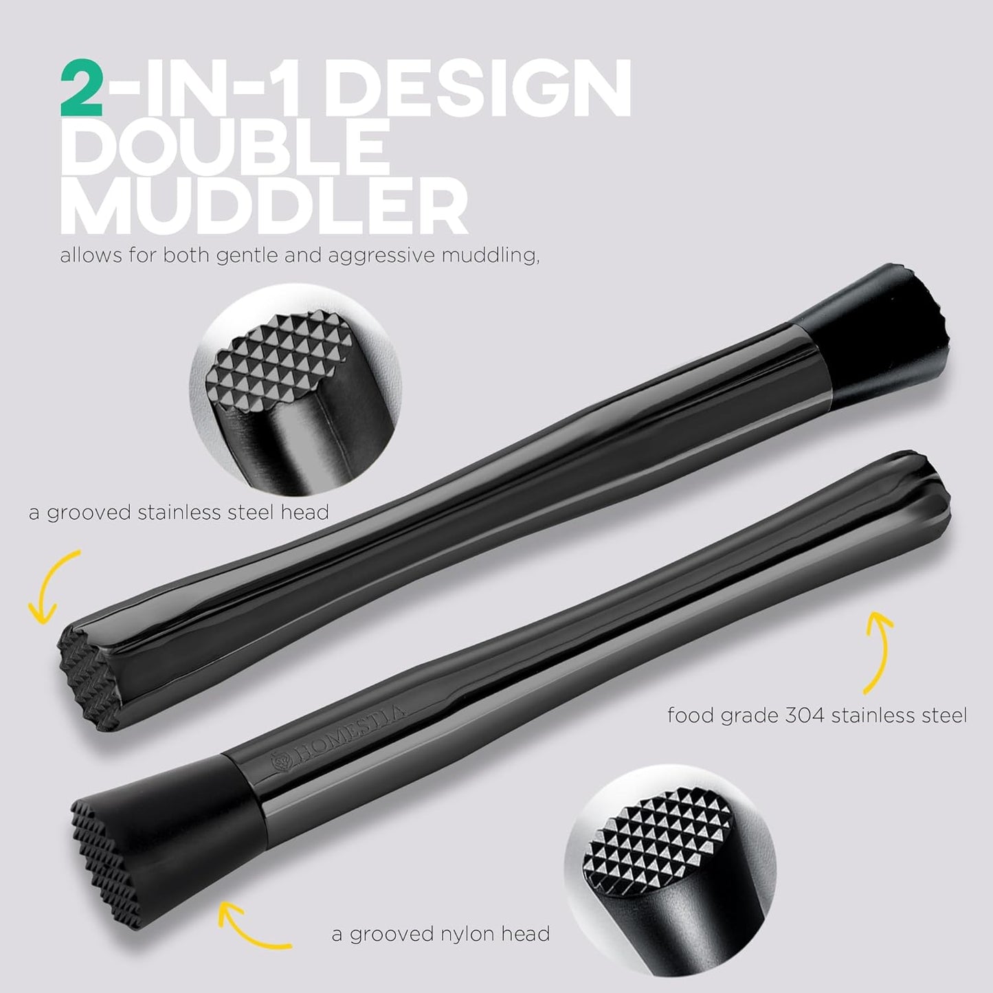 Homestia Double Heads Muddler for Cocktails (Black)
