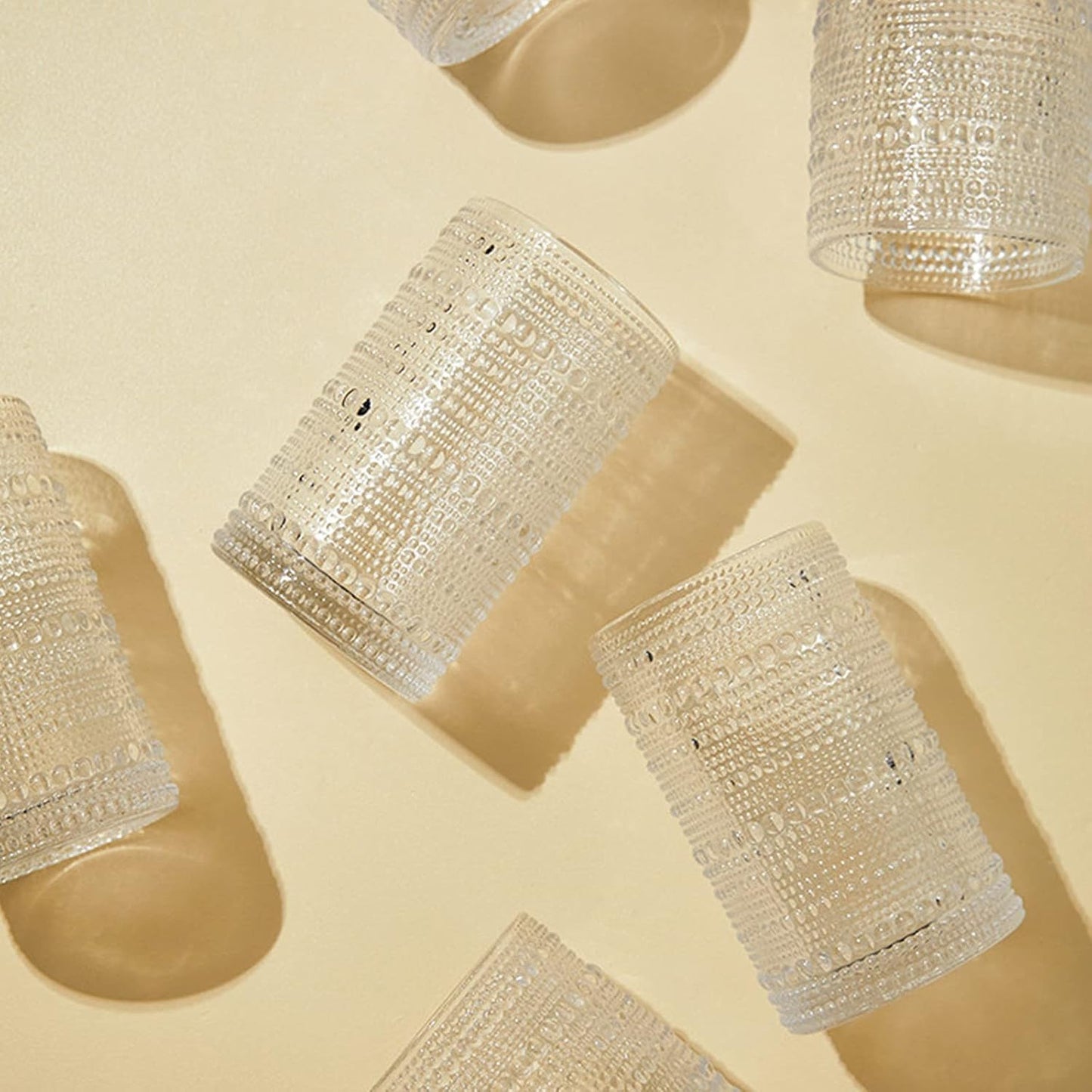 ZOOFOX Set of 6 Vintage Drinking Glasses, 13 oz Clear Hobnail Glasses Tumbler, Embossed Design Glassware for Beverages, Water, Juice, Beer, Cocktail, Whiskey and Milk