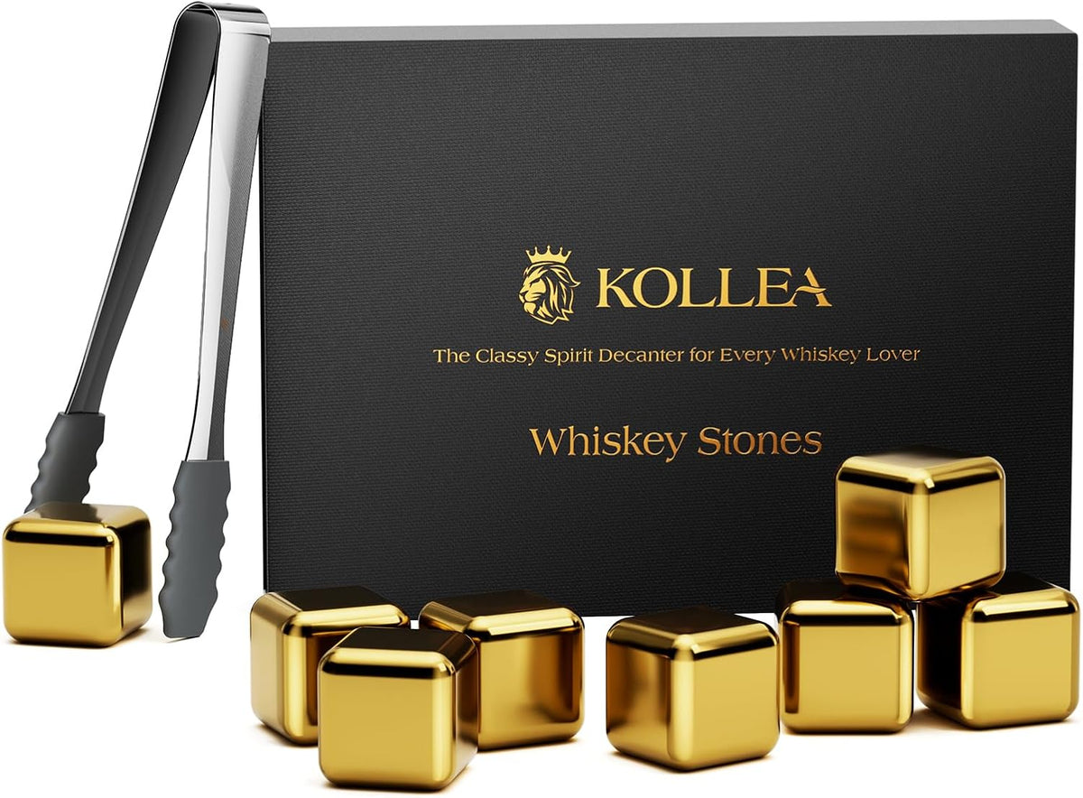 Kollea Whiskey Stones 8-Pack Stainless Steel Chilling Rocks Set, Silver - 8 PCS Gold