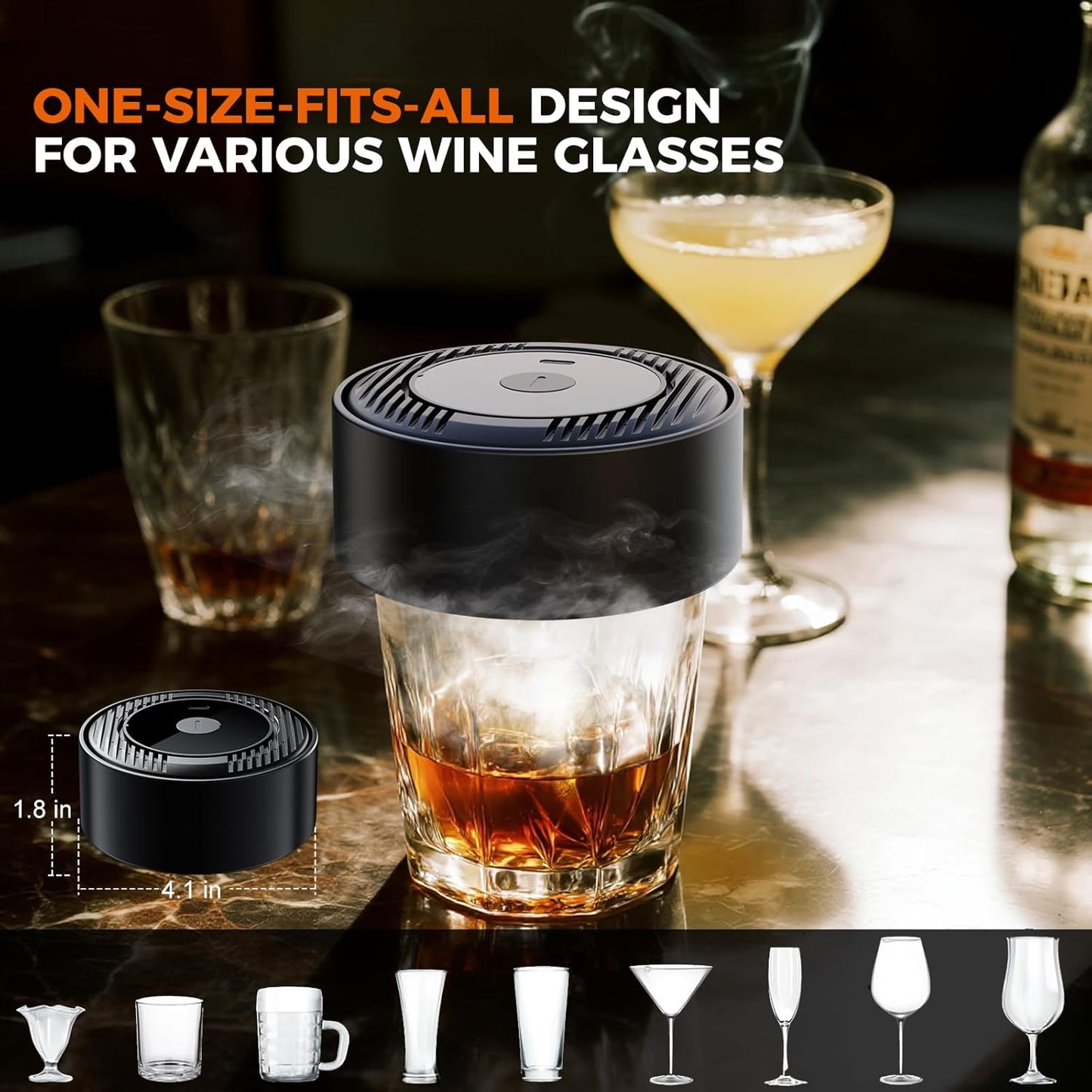 Upgrade Electric Whiskey Smoker Kit with 2 Wooden Bourbon Glasses, 6 Flavors Wood Chips, 2 Ice Ball Molds, Rechargeable Cocktail Smoker Kit Old Fashioned Drink Smoker Kit, Gifts for Men,Dad,Husband