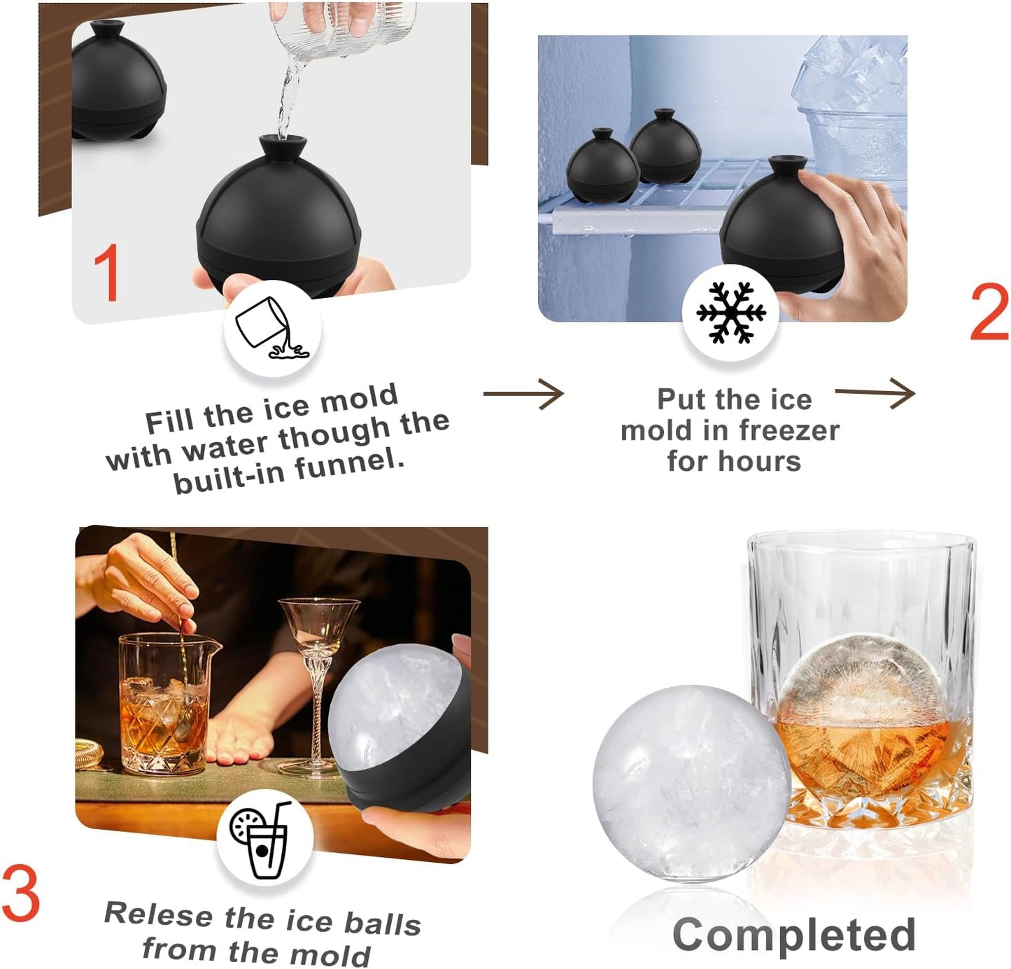 BELLAFORTE Whiskey Glasses, Old Fashioned Glass Set of 8 – 4 Bourbon Glasses + 4 Silicone Ice Ball Molds, Premium 10oz Crystal Rocks Glass, Perfect for Scotch, Cocktails, Rum – Ideal Gifts for Men